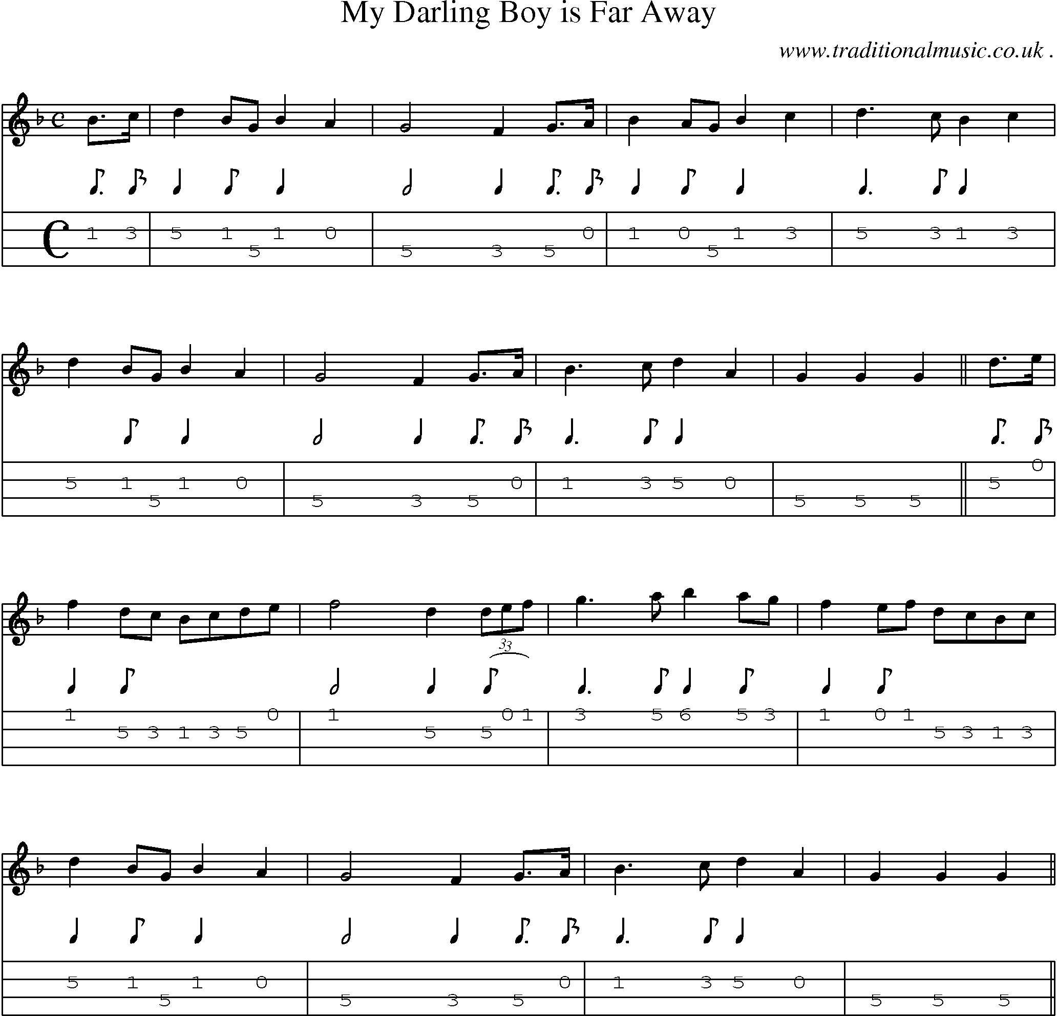 Sheet-Music and Mandolin Tabs for My Darling Boy Is Far Away