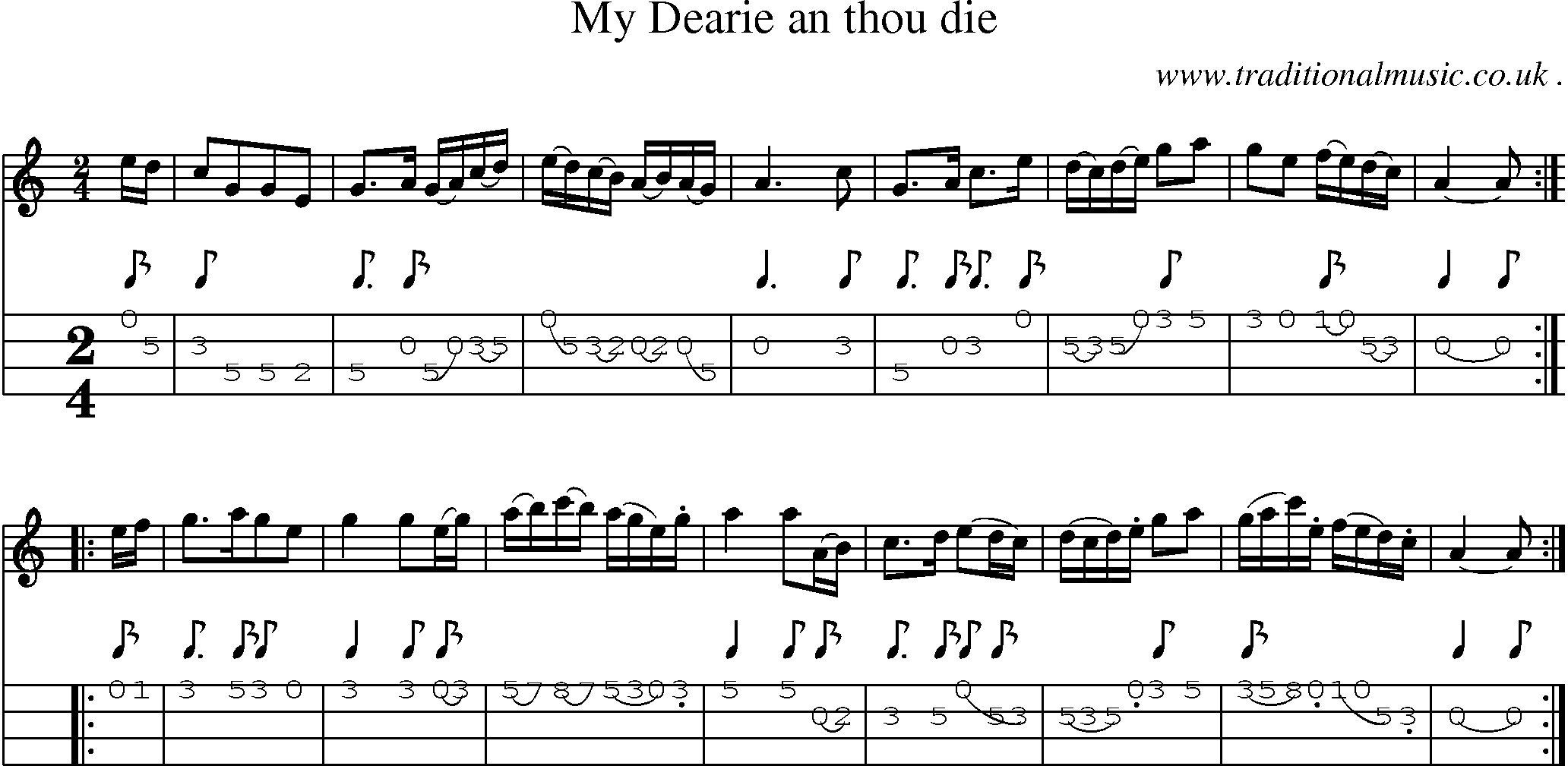 Sheet-Music and Mandolin Tabs for My Dearie An Thou Die