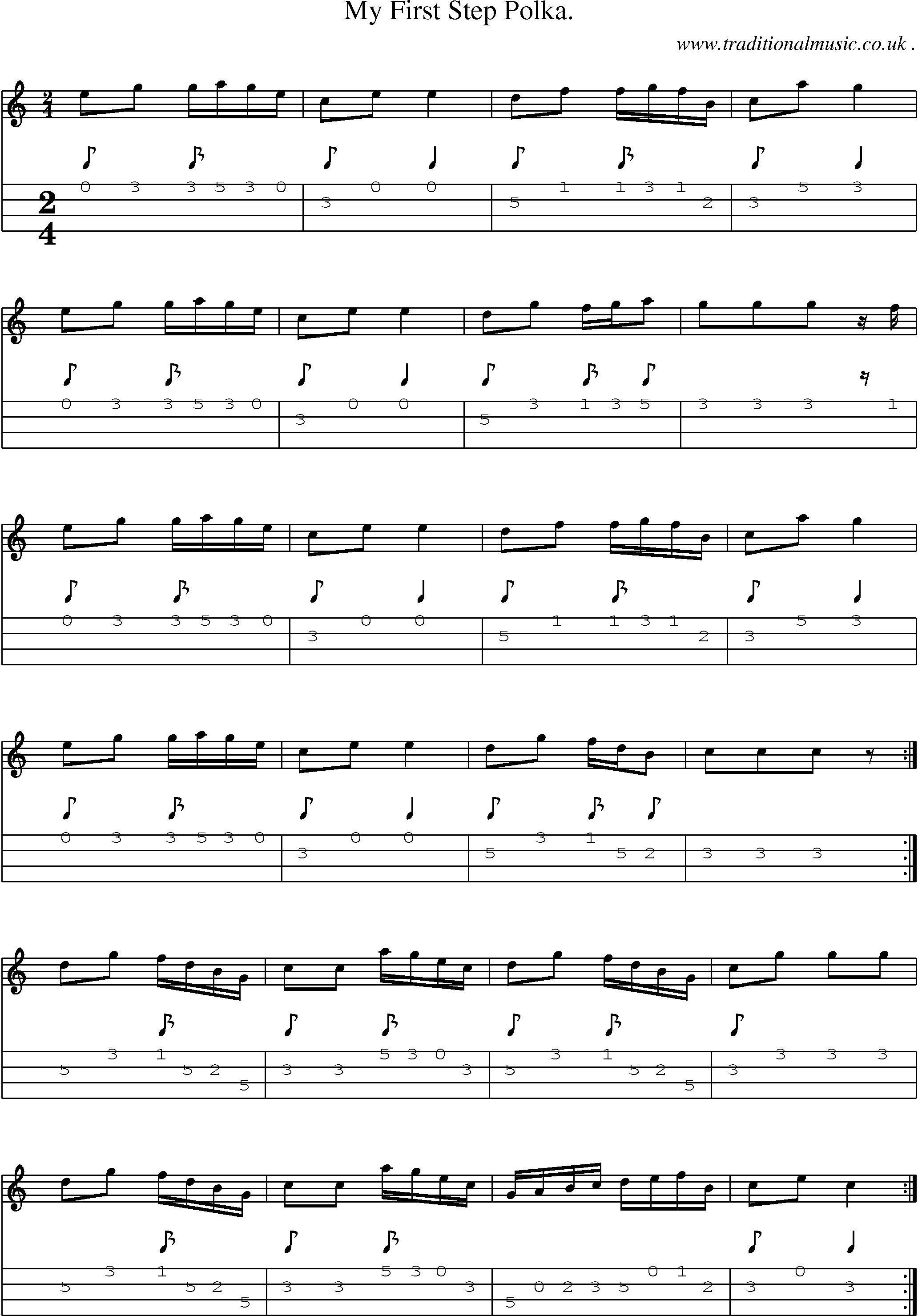 Sheet-Music and Mandolin Tabs for My First Step Polka
