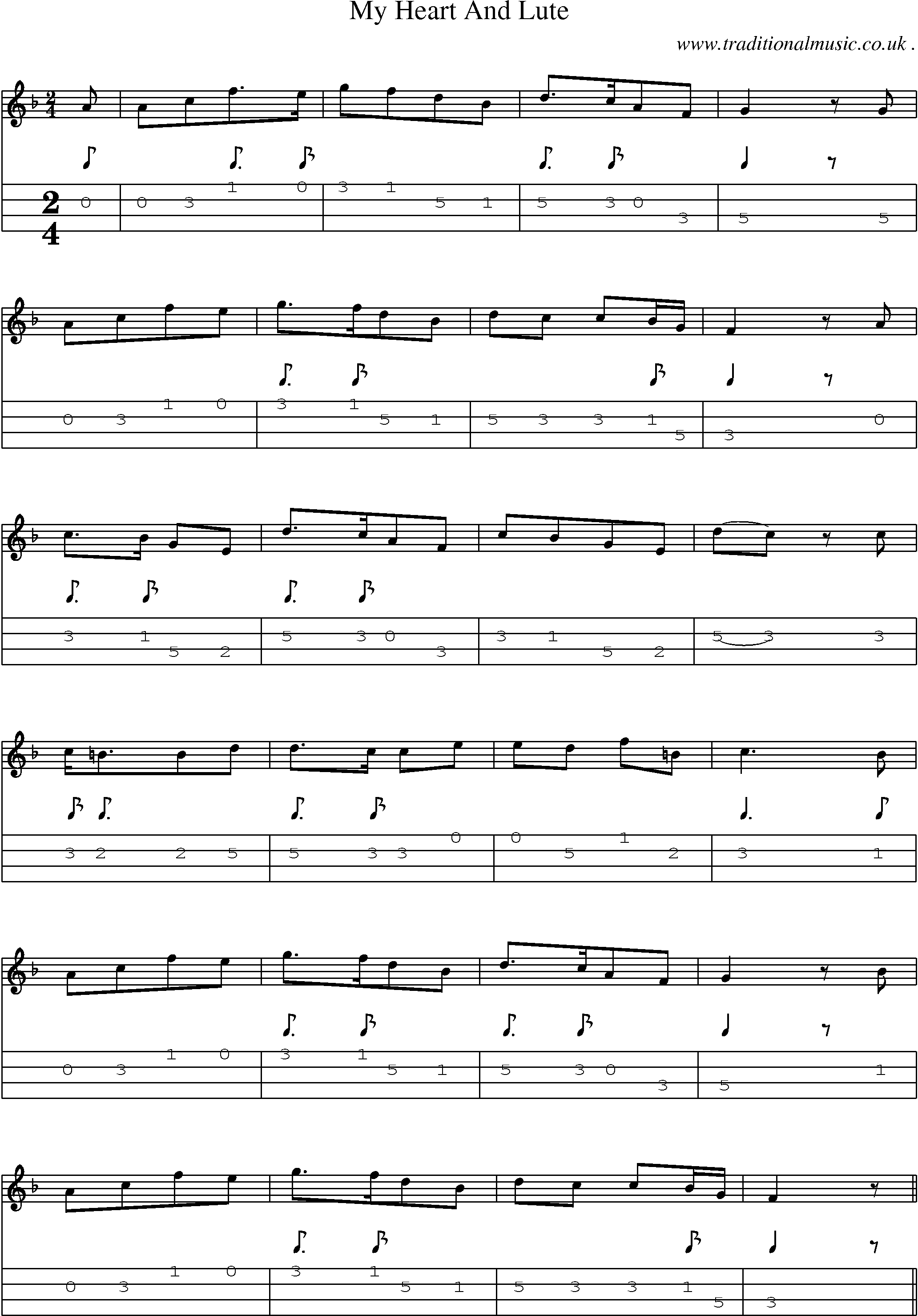 Sheet-Music and Mandolin Tabs for My Heart And Lute
