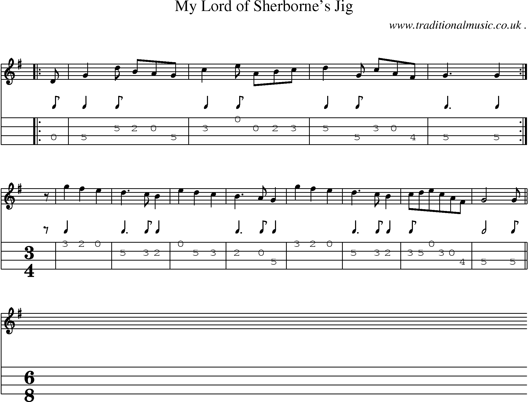 Sheet-Music and Mandolin Tabs for My Lord Of Sherbornes Jig