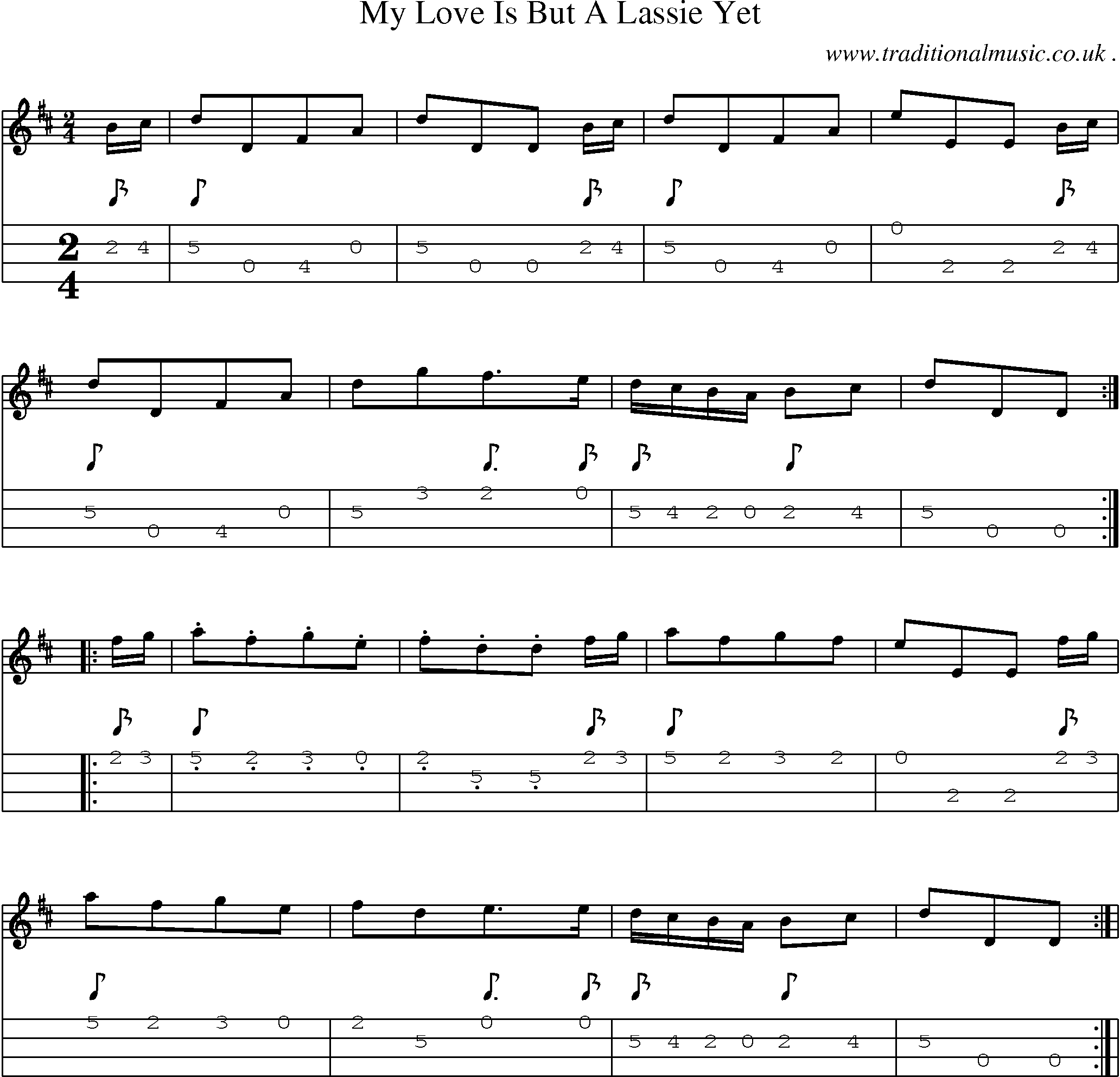 Sheet-Music and Mandolin Tabs for My Love Is But A Lassie Yet