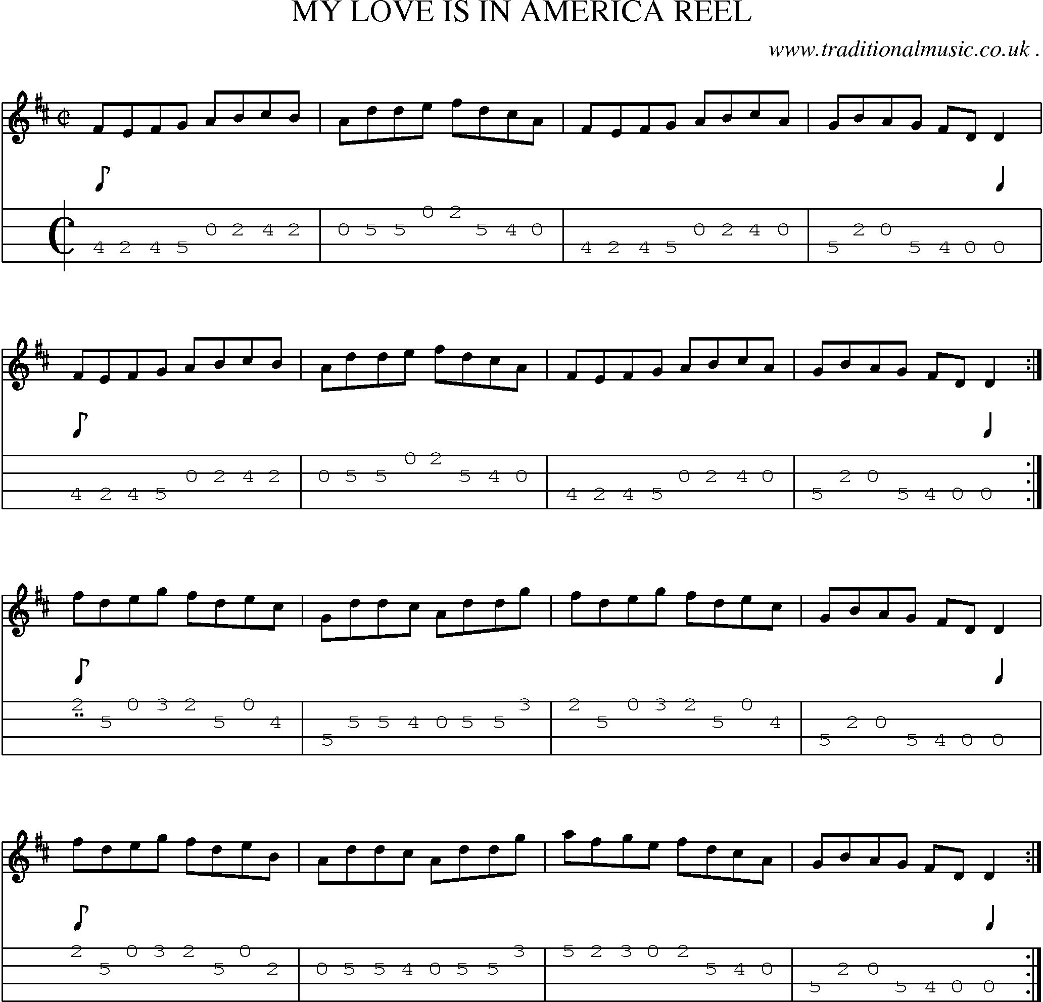 Sheet-Music and Mandolin Tabs for My Love Is In America Reel