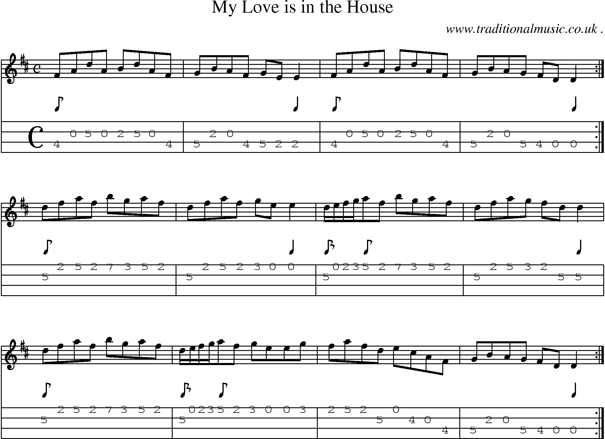 Sheet-Music and Mandolin Tabs for My Love Is In The House