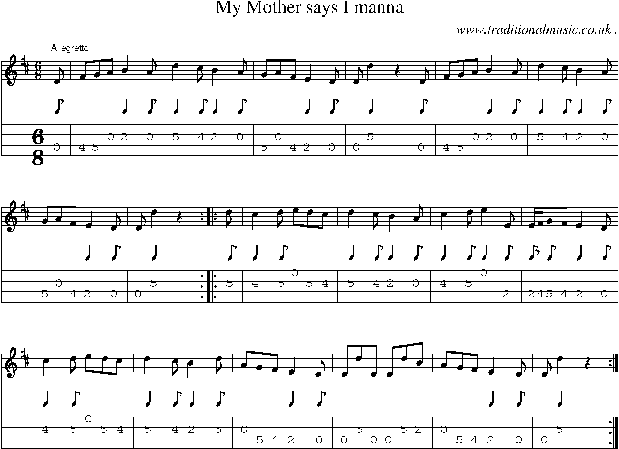 Sheet-Music and Mandolin Tabs for My Mother Says I Manna