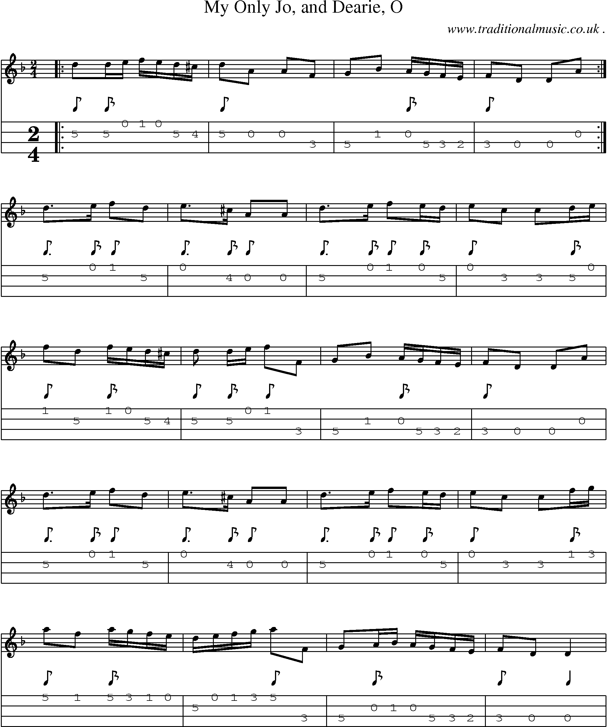 Sheet-Music and Mandolin Tabs for My Only Jo And Dearie O
