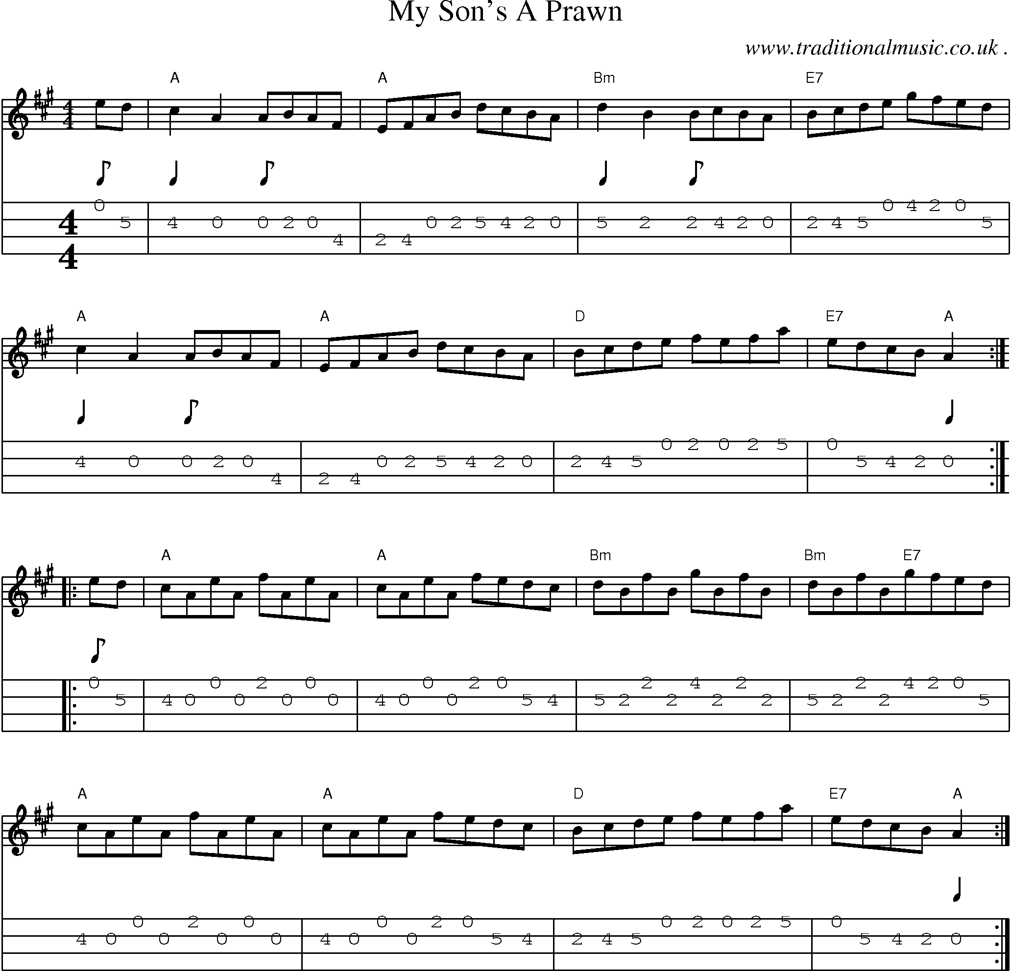 Sheet-Music and Mandolin Tabs for My Sons A Prawn