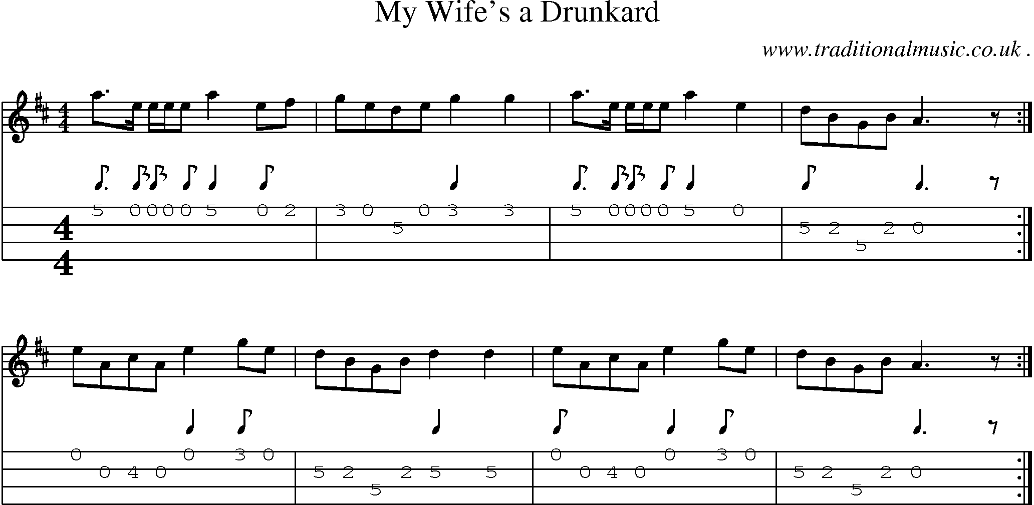 Sheet-Music and Mandolin Tabs for My Wifes A Drunkard