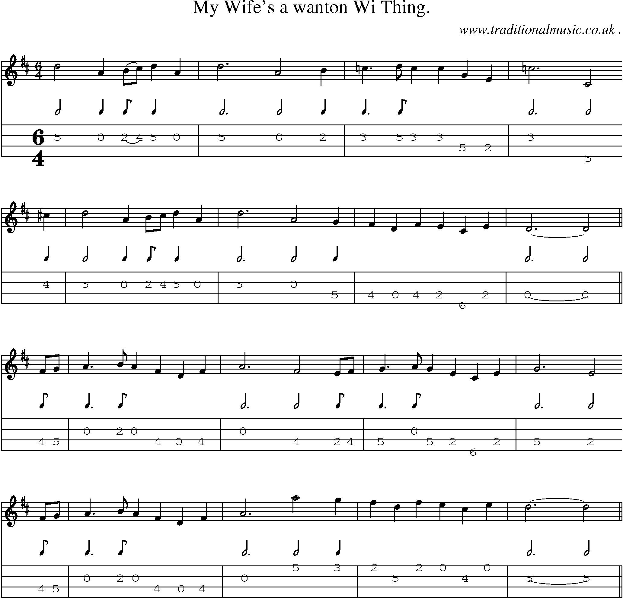 Sheet-Music and Mandolin Tabs for My Wifes A Wanton Wi Thing