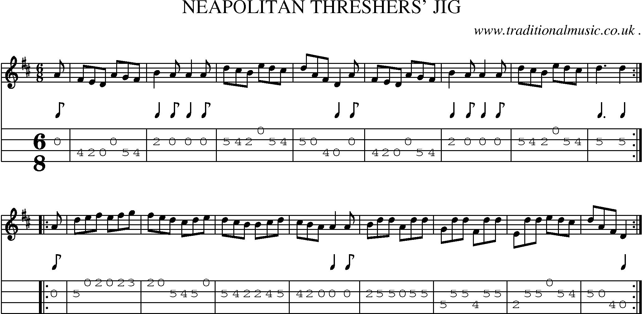Sheet-Music and Mandolin Tabs for Neapolitan Threshers Jig
