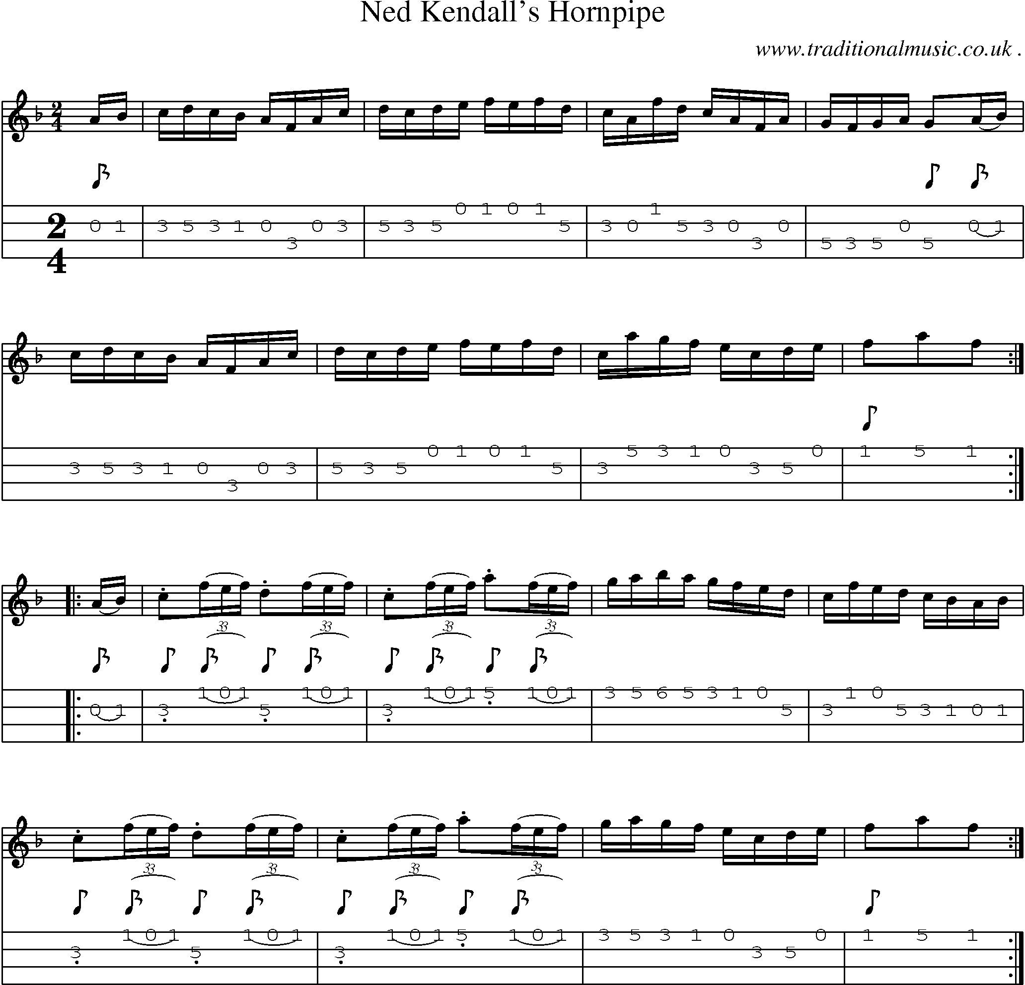 Sheet-Music and Mandolin Tabs for Ned Kendalls Hornpipe