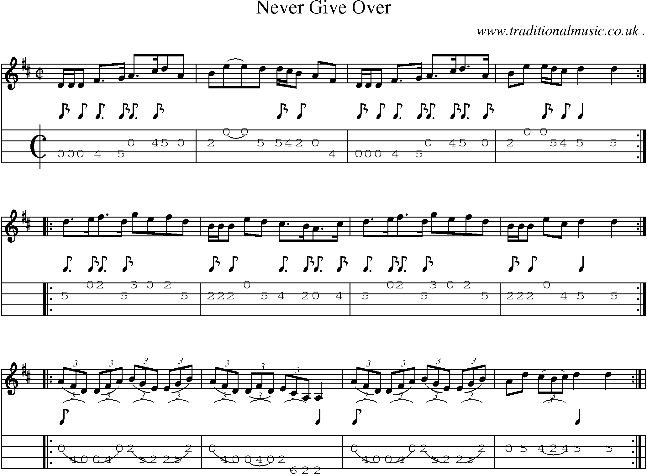 Sheet-Music and Mandolin Tabs for Never Give Over