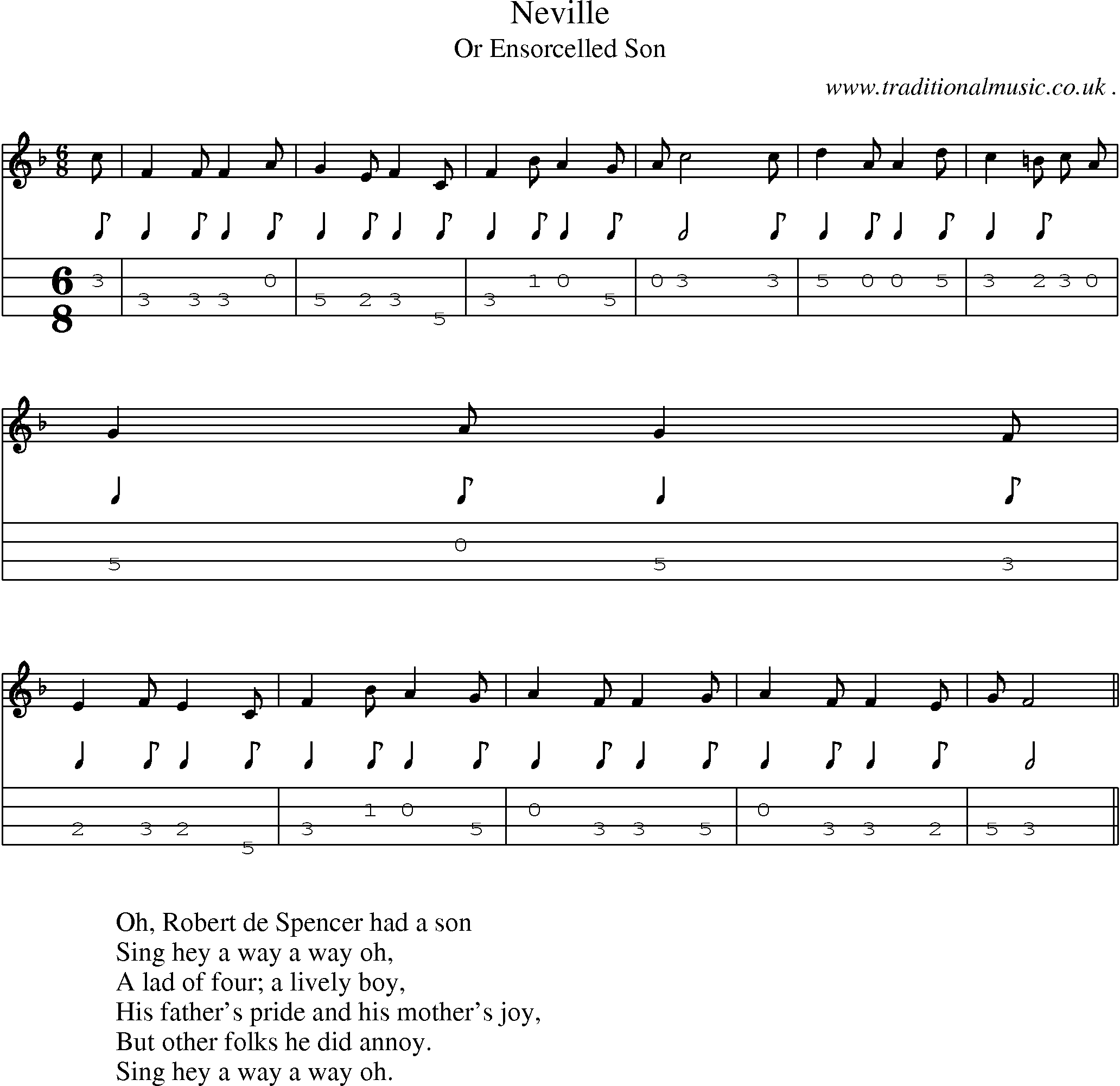 Sheet-Music and Mandolin Tabs for Neville