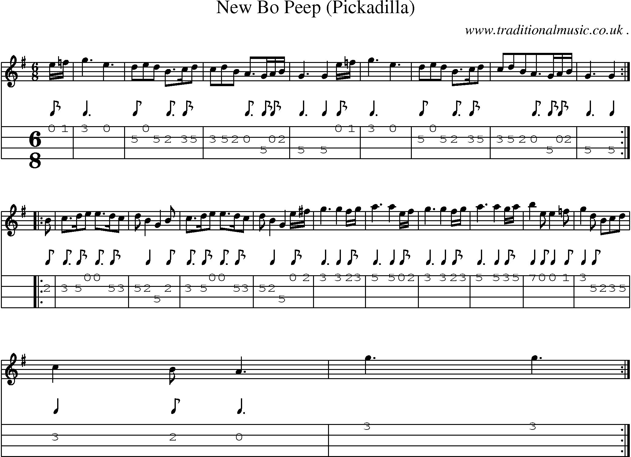 Sheet-Music and Mandolin Tabs for New Bo Peep (pickadilla)