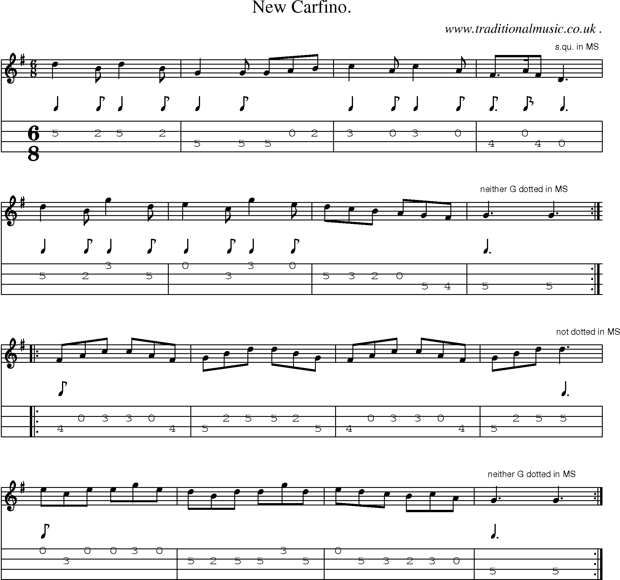 Sheet-Music and Mandolin Tabs for New Carfino