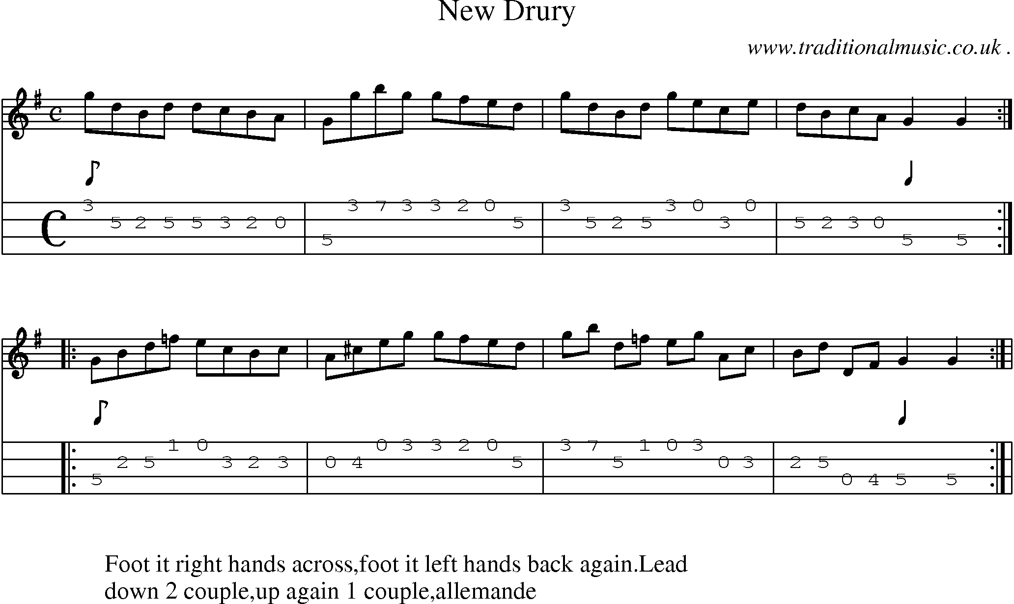 Sheet-Music and Mandolin Tabs for New Drury