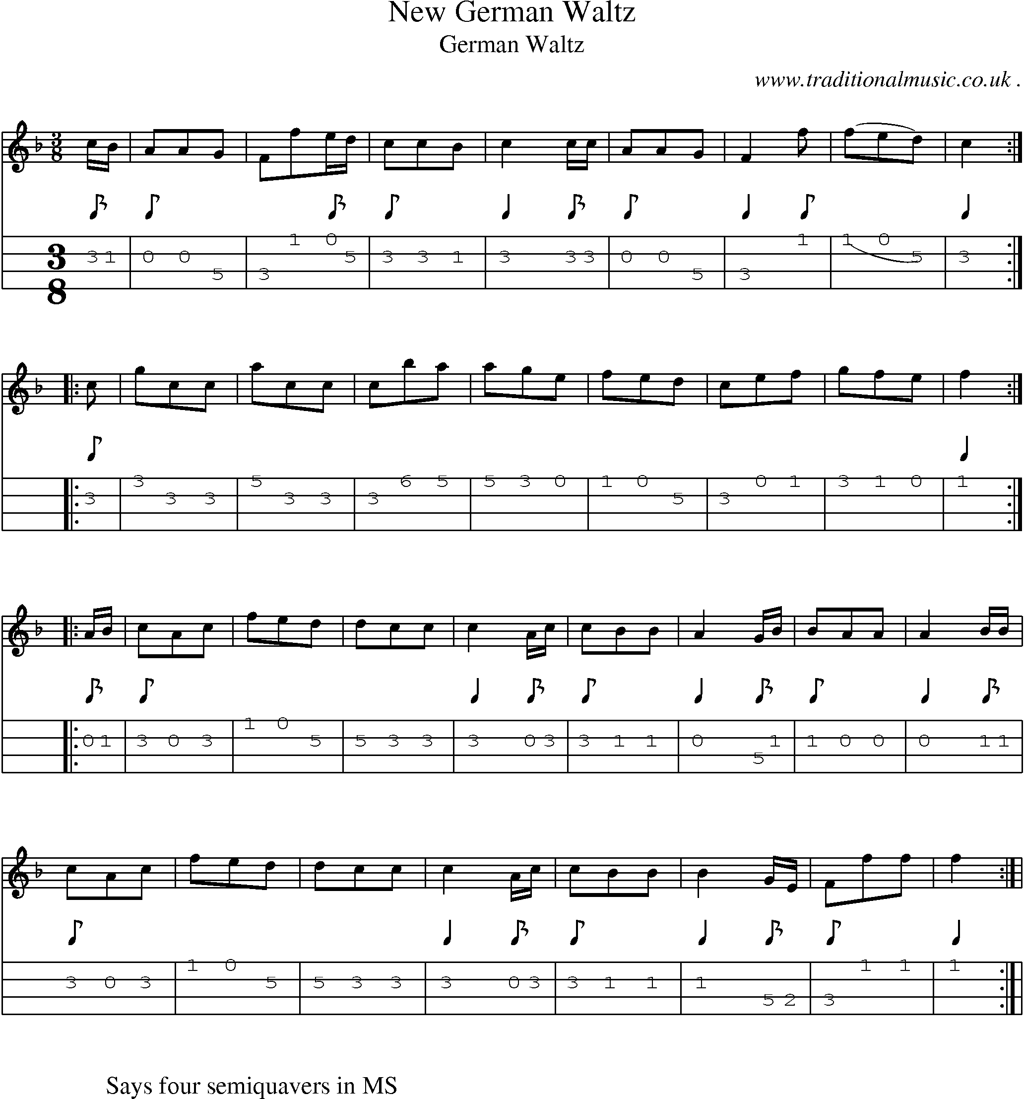 Sheet-Music and Mandolin Tabs for New German Waltz