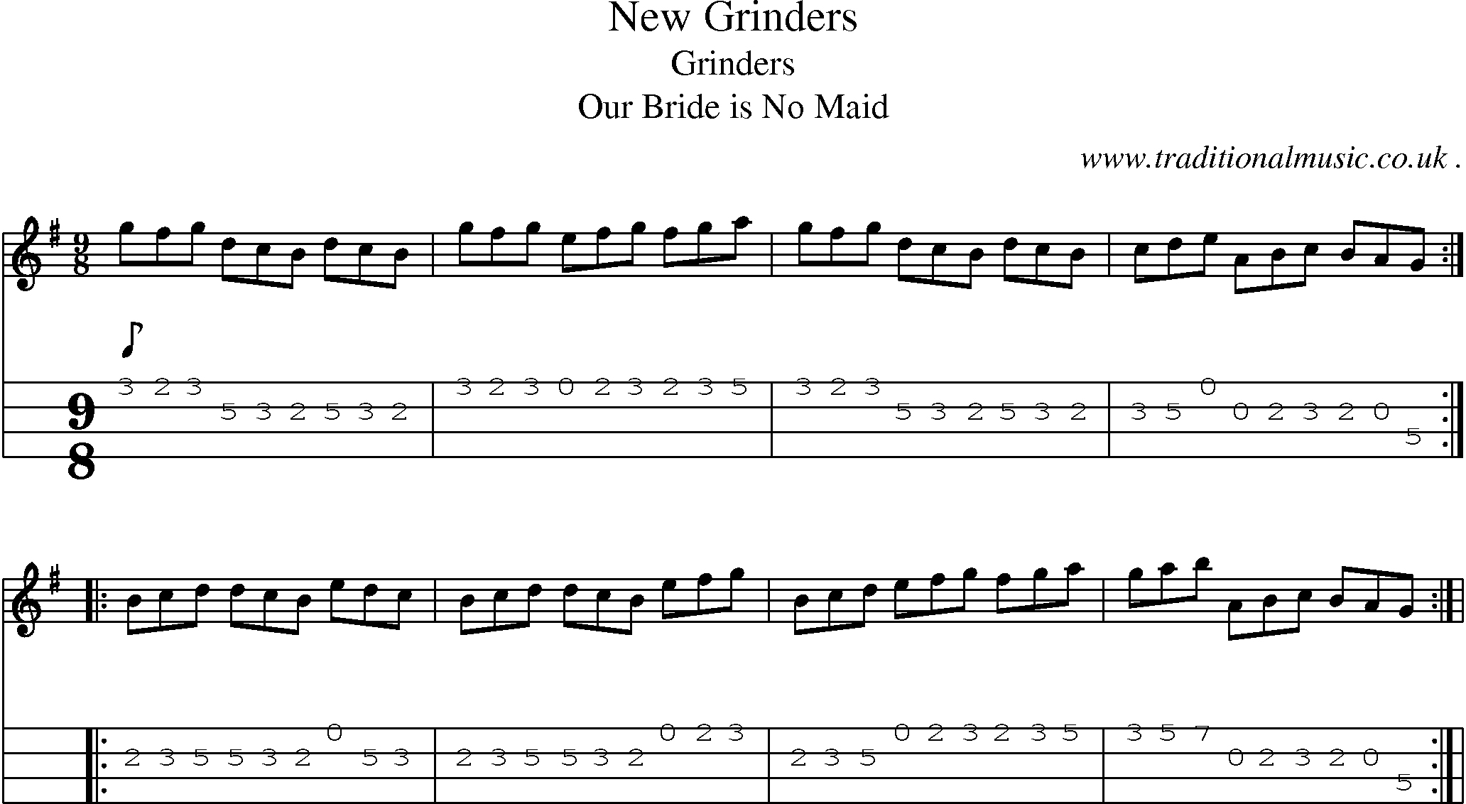 Sheet-Music and Mandolin Tabs for New Grinders