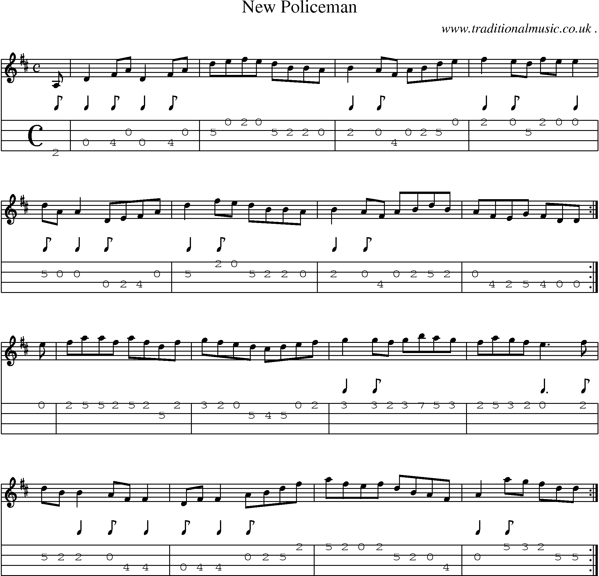 Sheet-Music and Mandolin Tabs for New Policeman