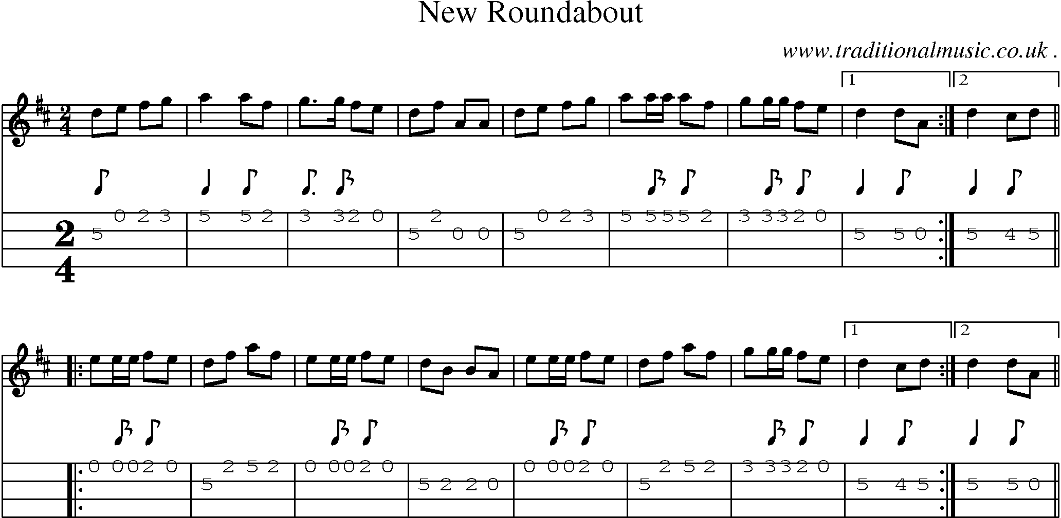 Sheet-Music and Mandolin Tabs for New Roundabout