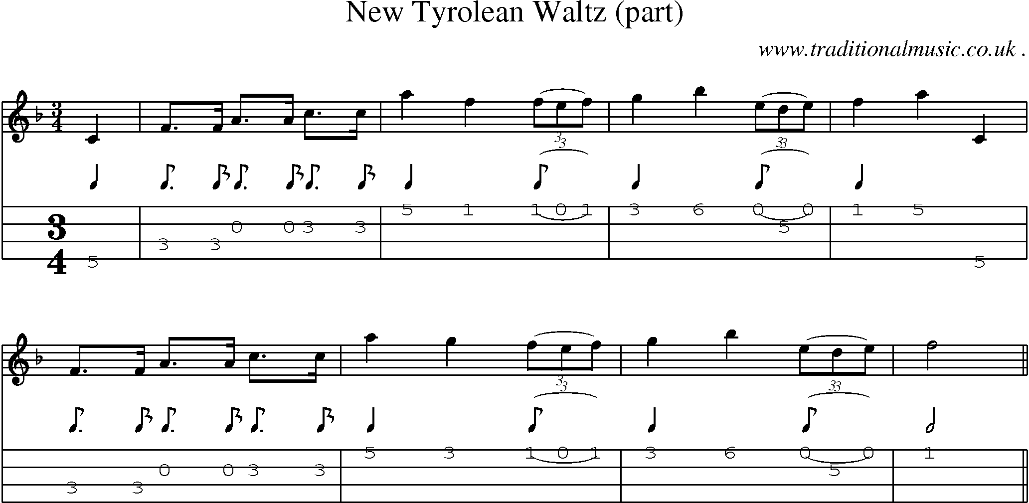 Sheet-Music and Mandolin Tabs for New Tyrolean Waltz (part)