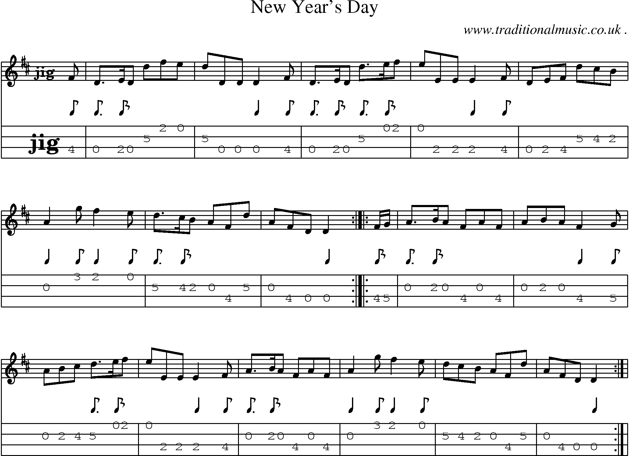 Sheet-Music and Mandolin Tabs for New Year Day