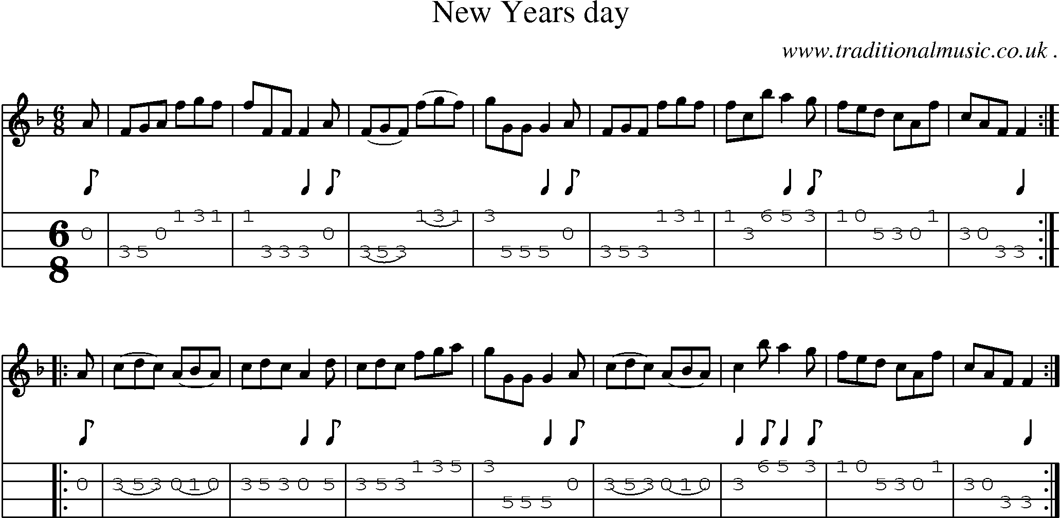 Sheet-Music and Mandolin Tabs for New Years Day
