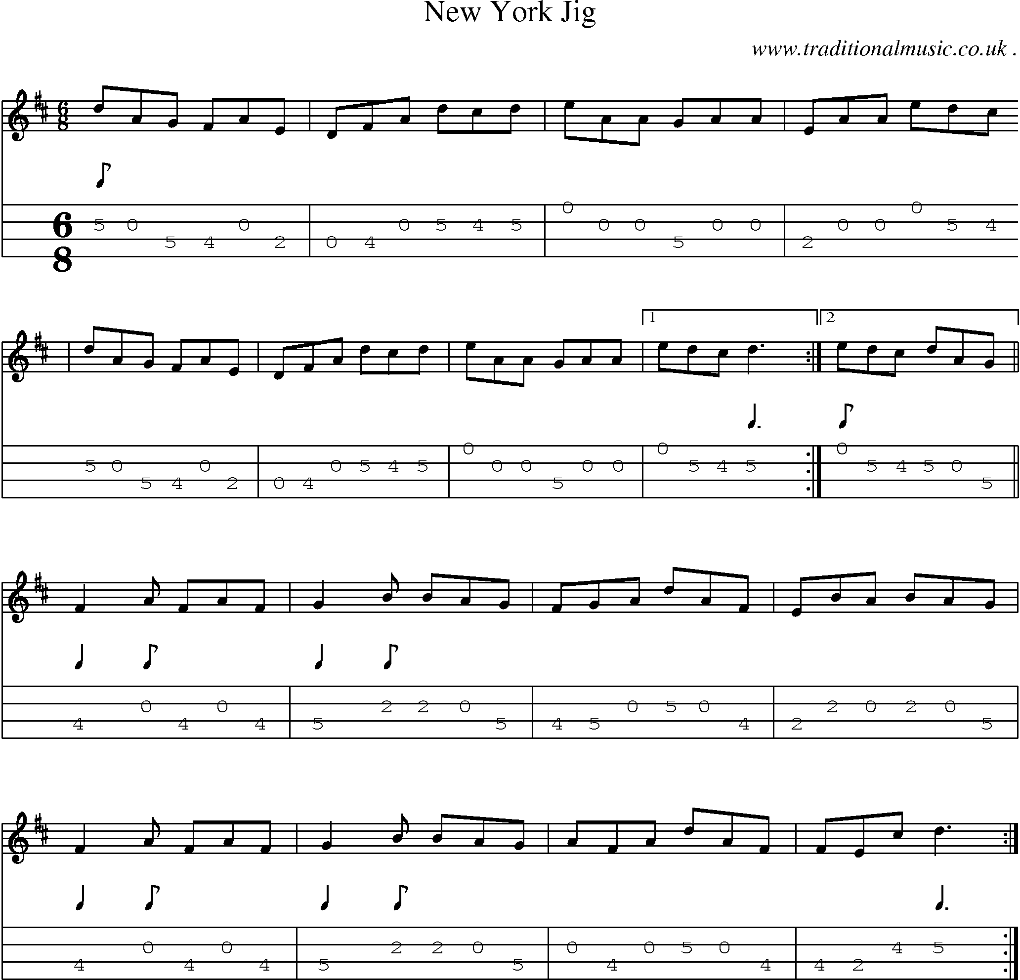 Sheet-Music and Mandolin Tabs for New York Jig