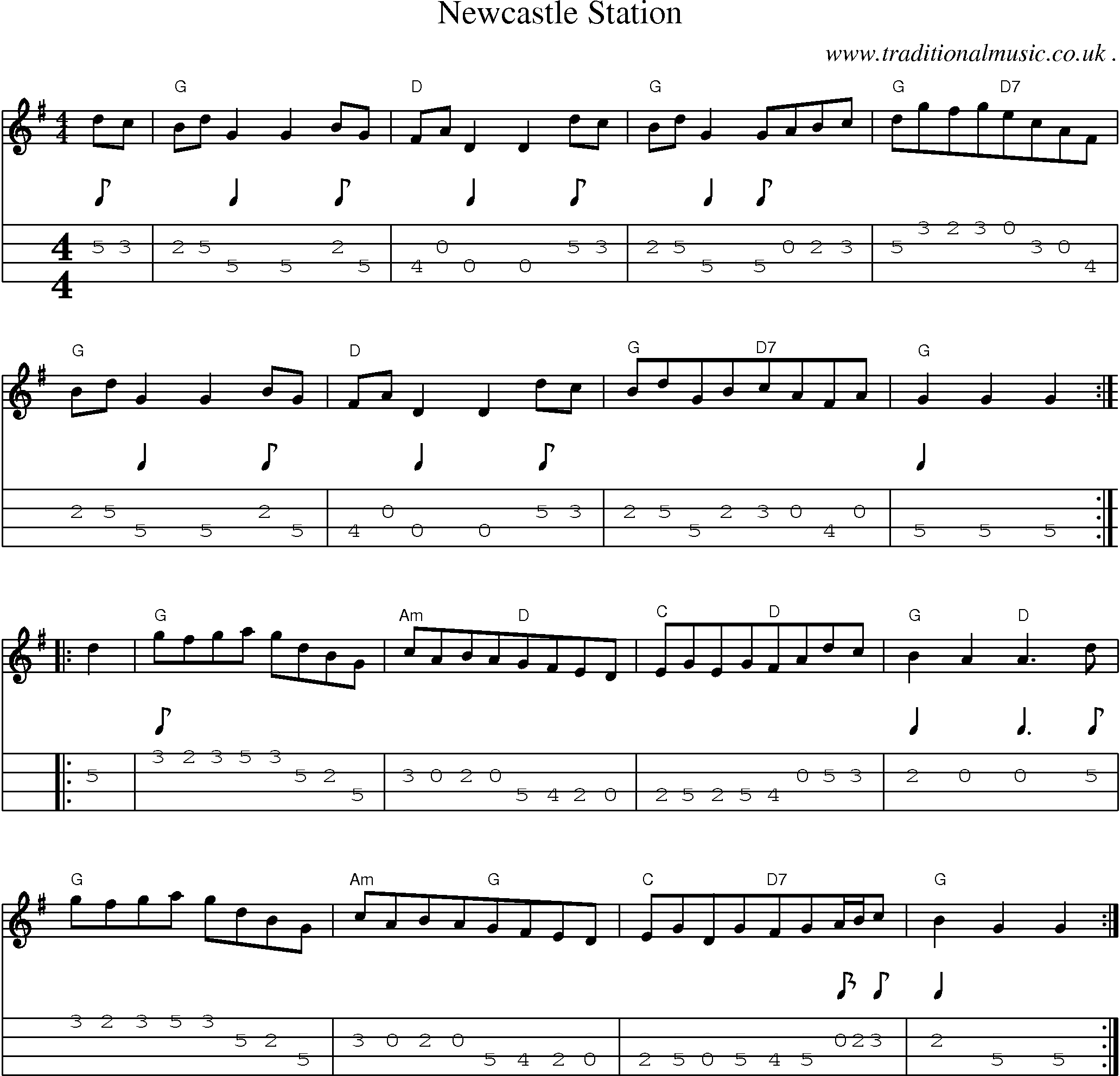 Sheet-Music and Mandolin Tabs for Newcastle Station