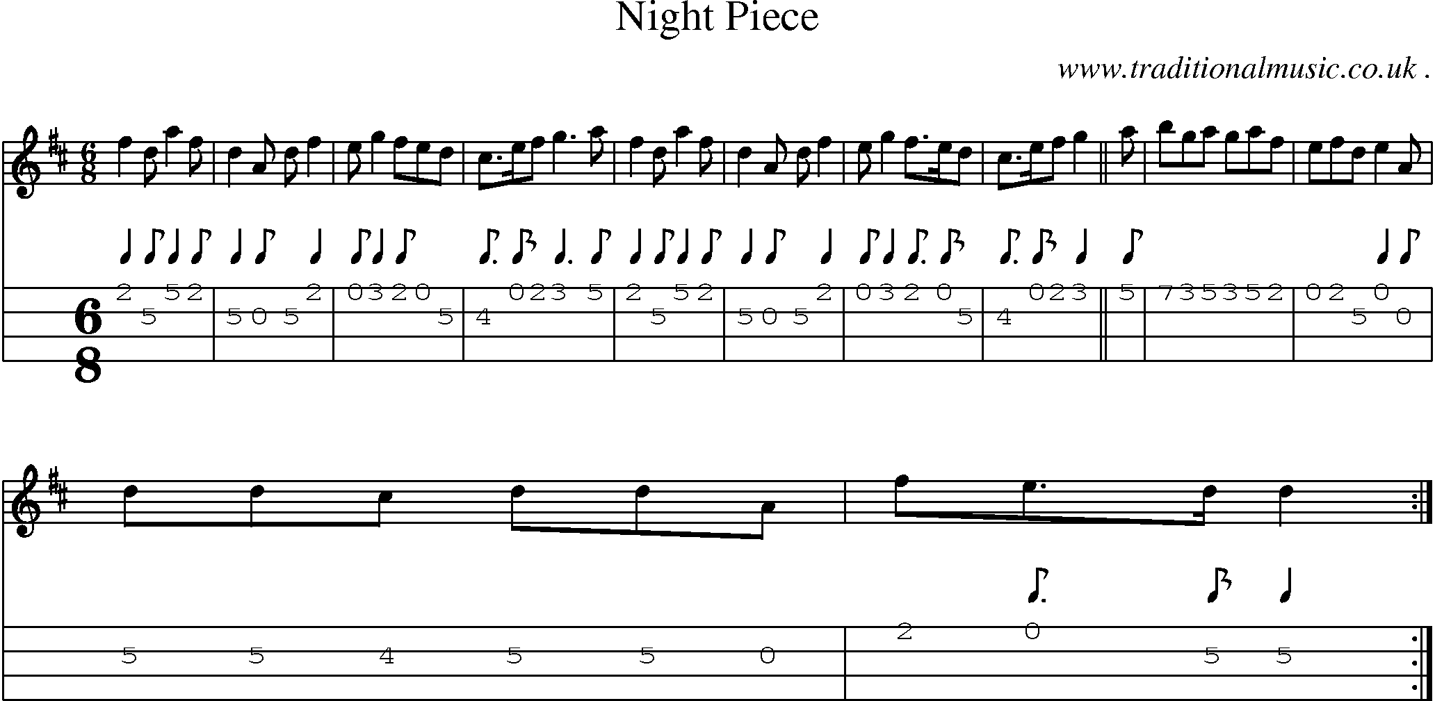 Sheet-Music and Mandolin Tabs for Night Piece