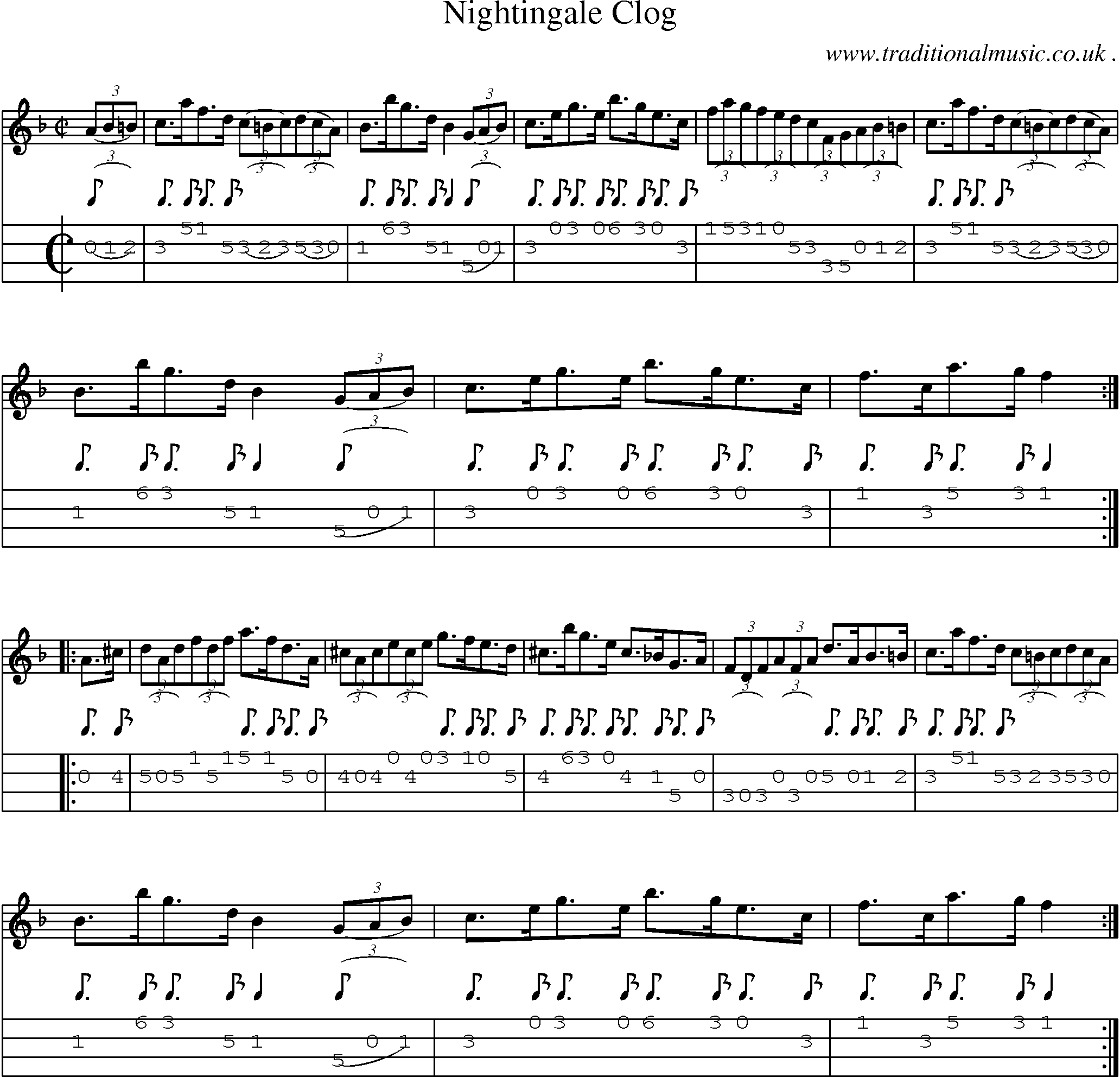 Sheet-Music and Mandolin Tabs for Nightingale Clog