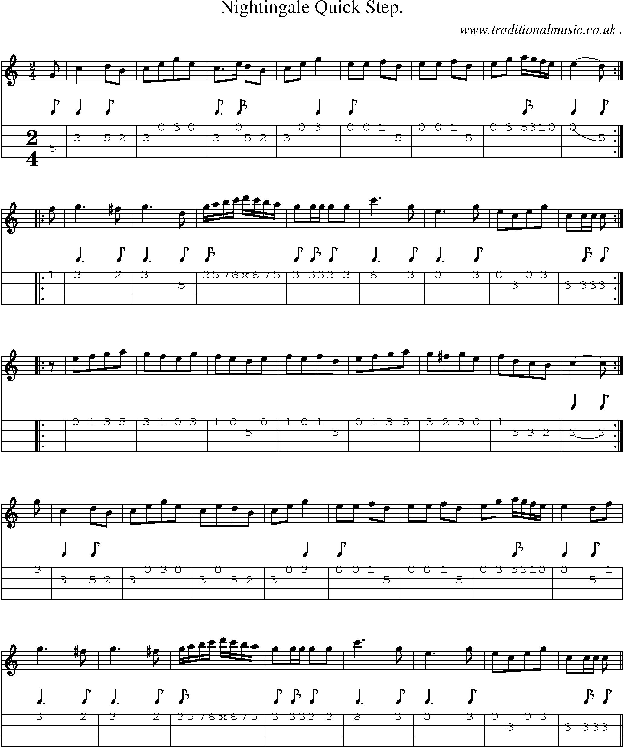 Sheet-Music and Mandolin Tabs for Nightingale Quick Step