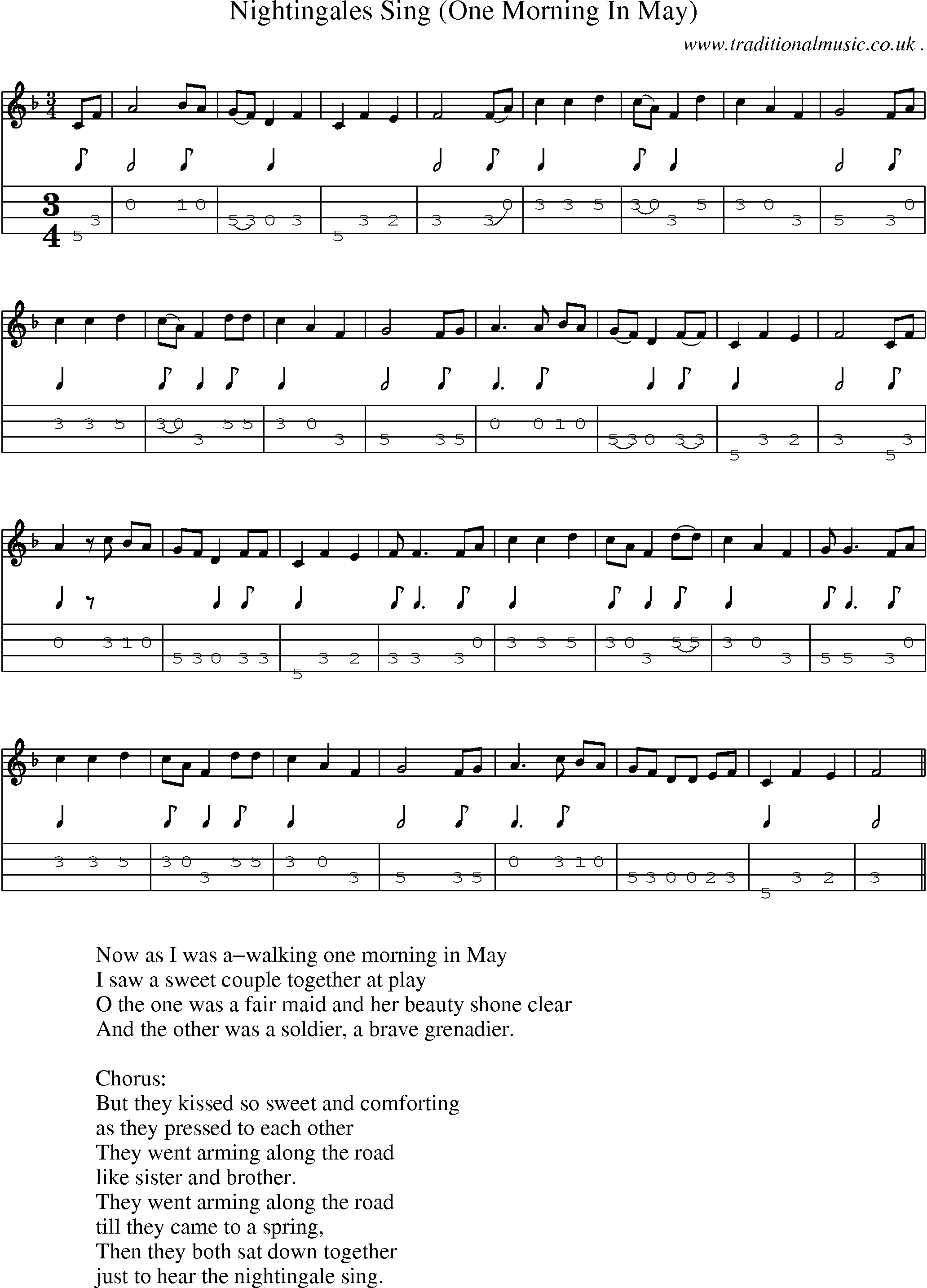 Sheet-Music and Mandolin Tabs for Nightingales Sing (one Morning In May)