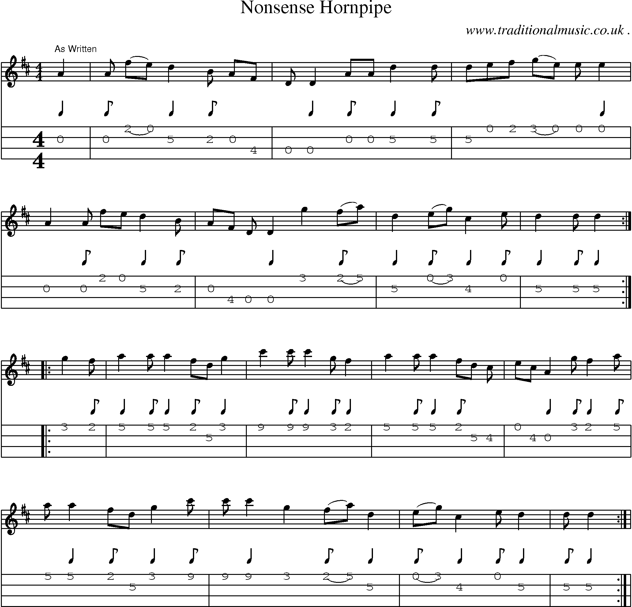 Sheet-Music and Mandolin Tabs for Nonsense Hornpipe