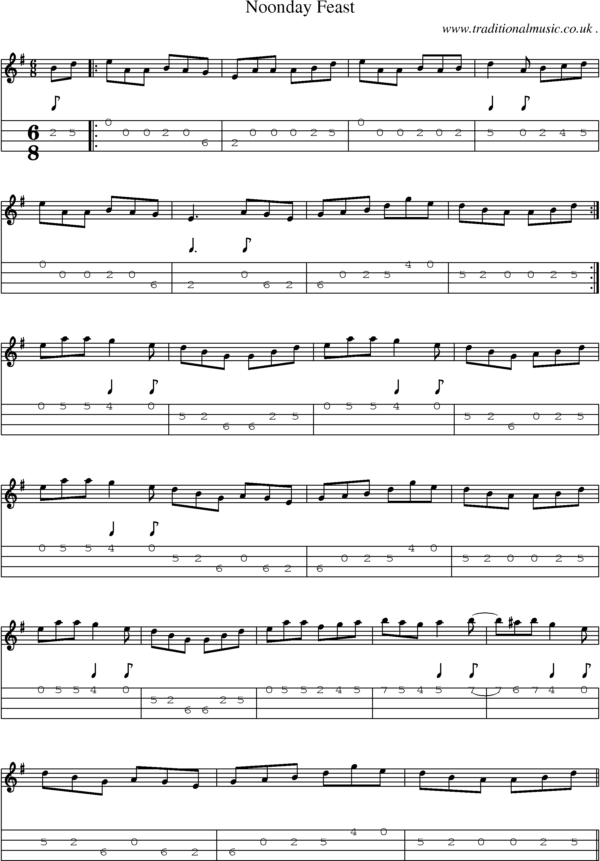 Sheet-Music and Mandolin Tabs for Noonday Feast