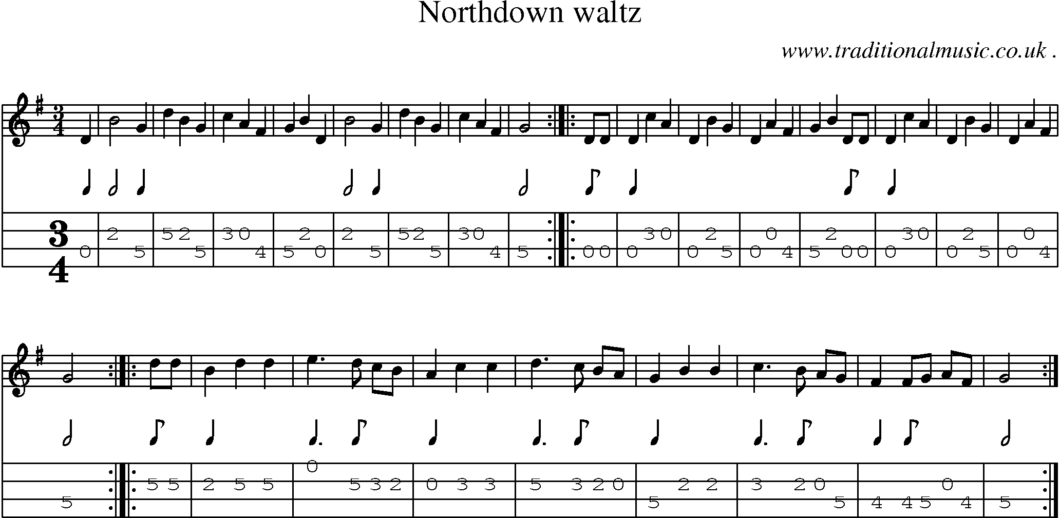 Sheet-Music and Mandolin Tabs for Northdown Waltz