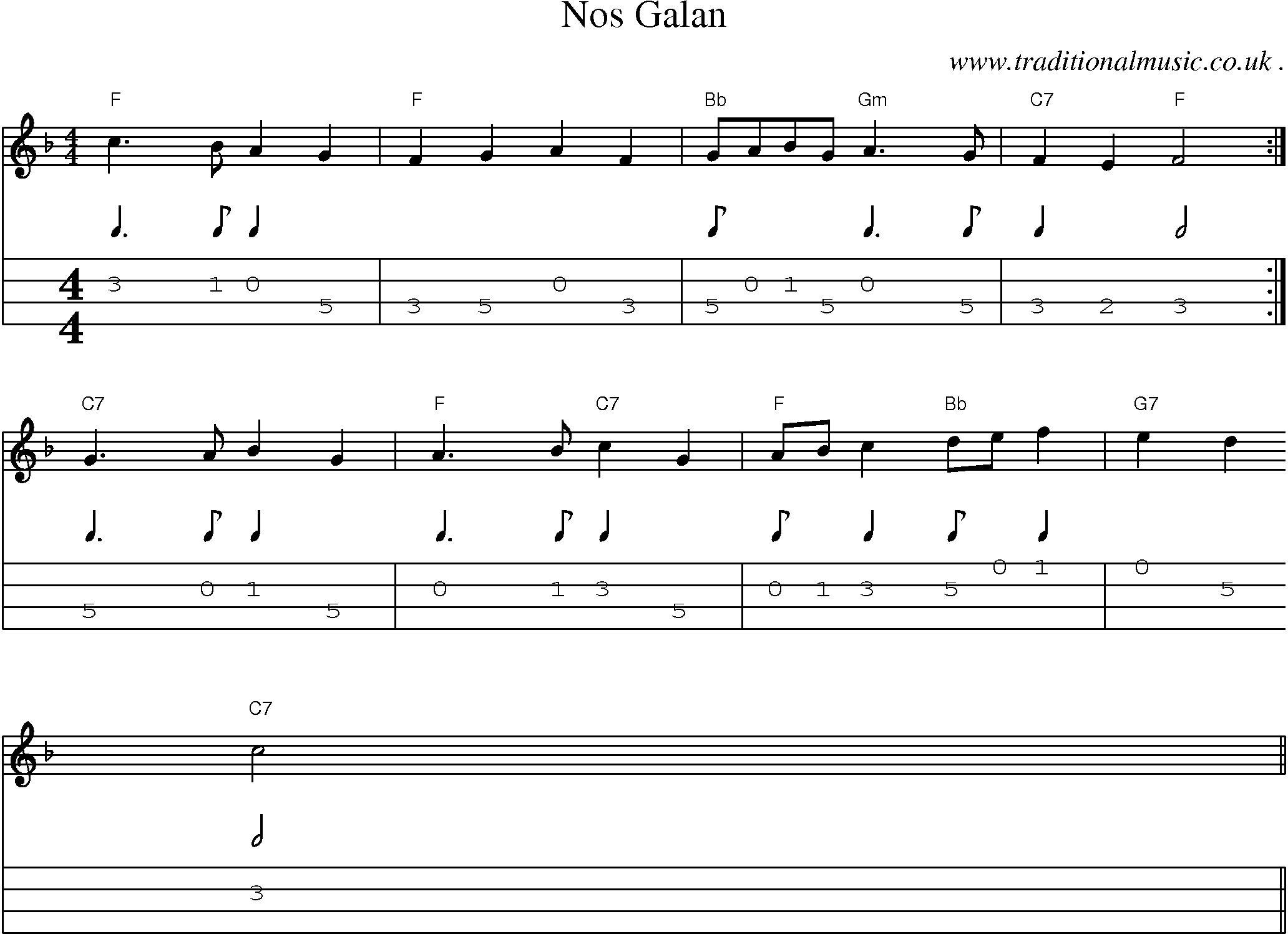 Sheet-Music and Mandolin Tabs for Nos Galan