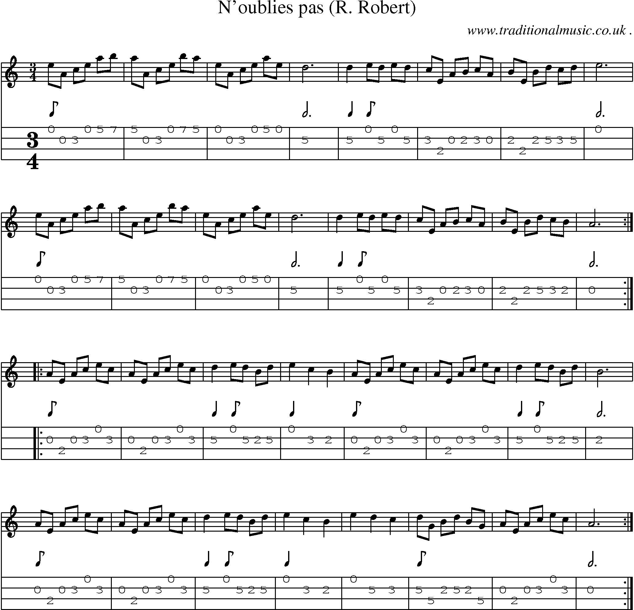 Sheet-Music and Mandolin Tabs for Noublies Pas (r Robert)