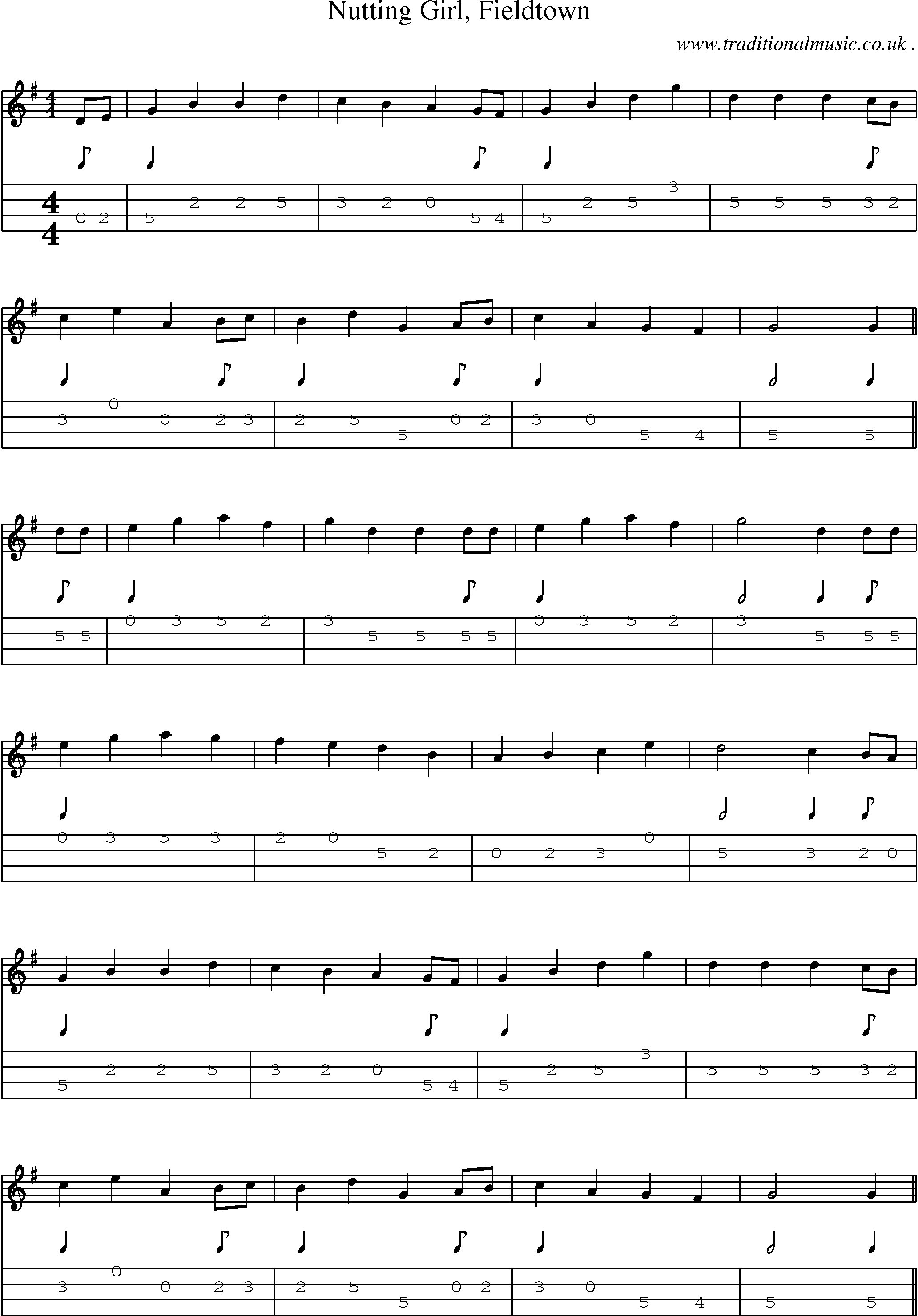 Sheet-Music and Mandolin Tabs for Nutting Girl Fieldtown