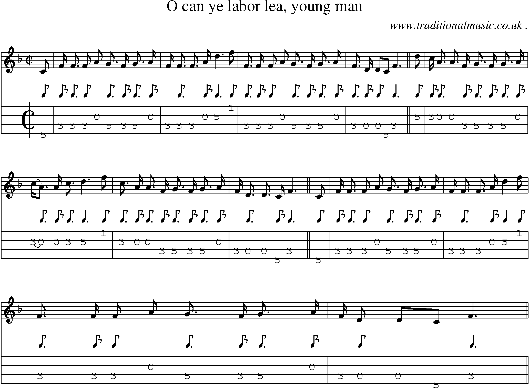 Sheet-Music and Mandolin Tabs for O Can Ye Labor Lea Young Man