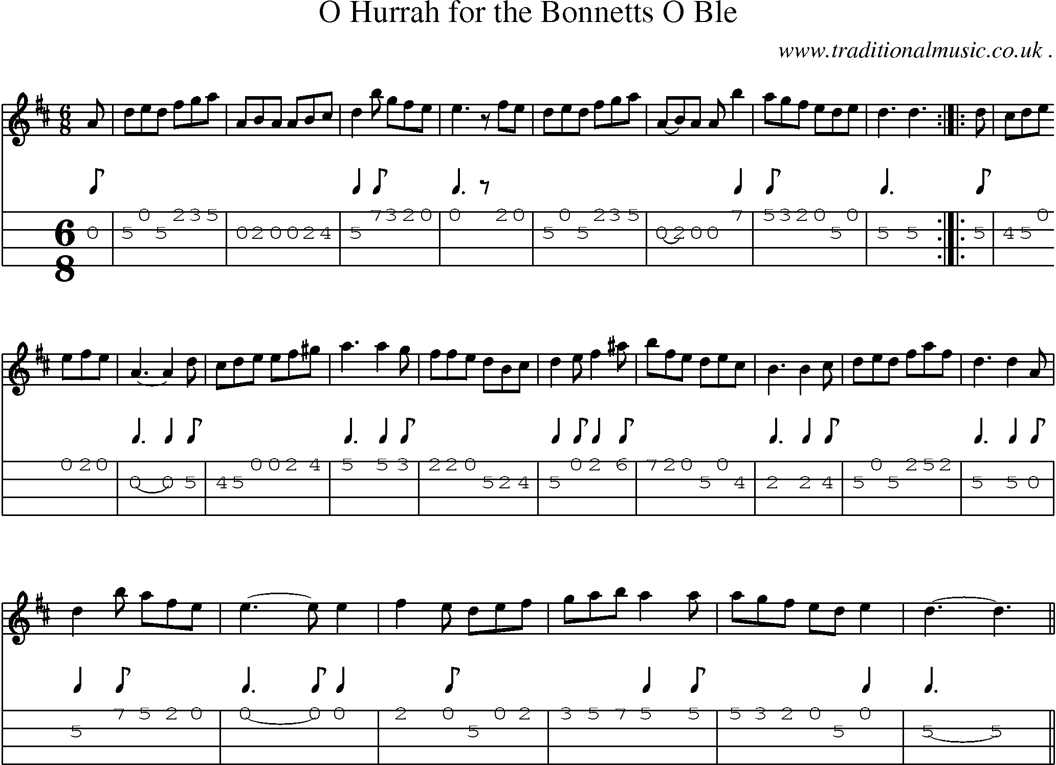 Sheet-Music and Mandolin Tabs for O Hurrah For The Bonnetts O Ble
