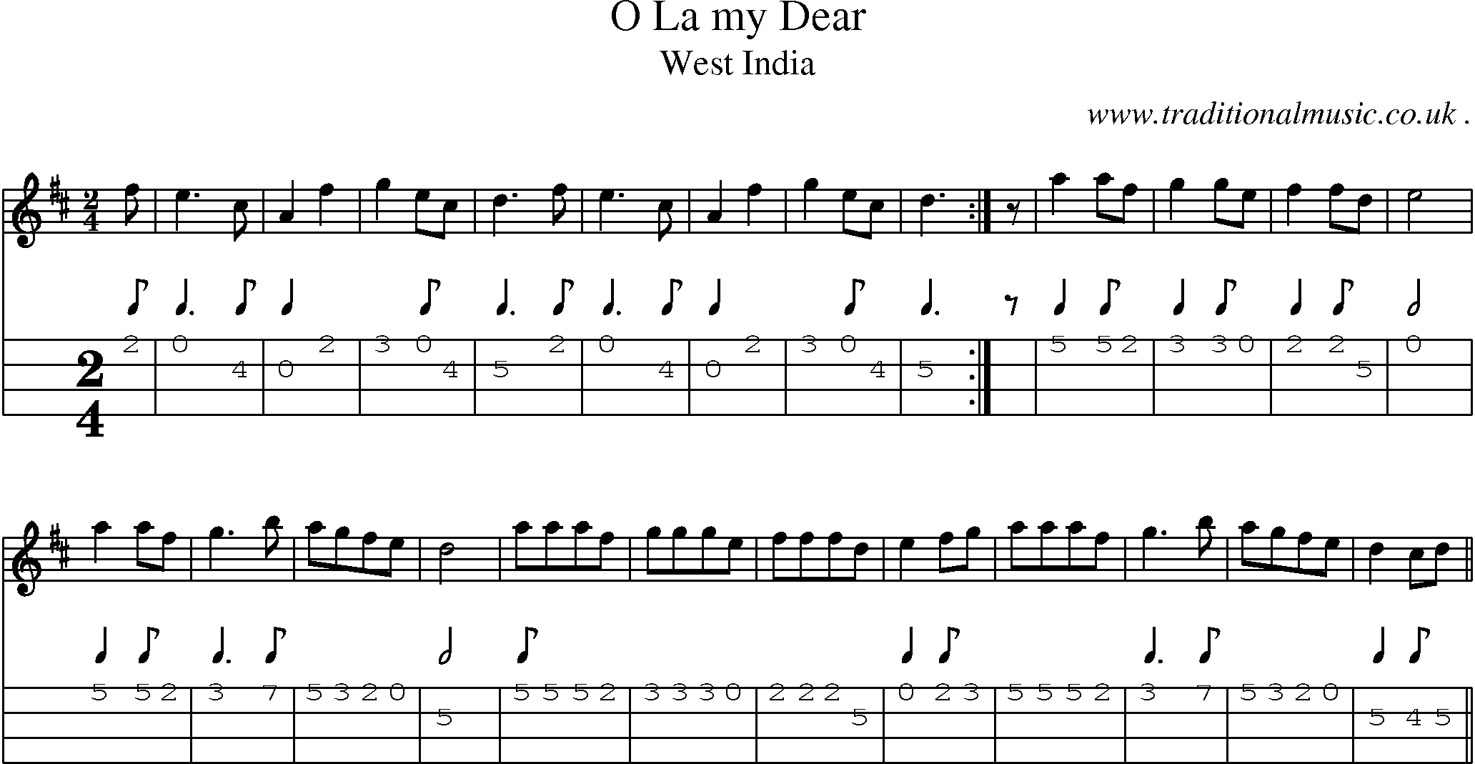 Sheet-Music and Mandolin Tabs for O La My Dear