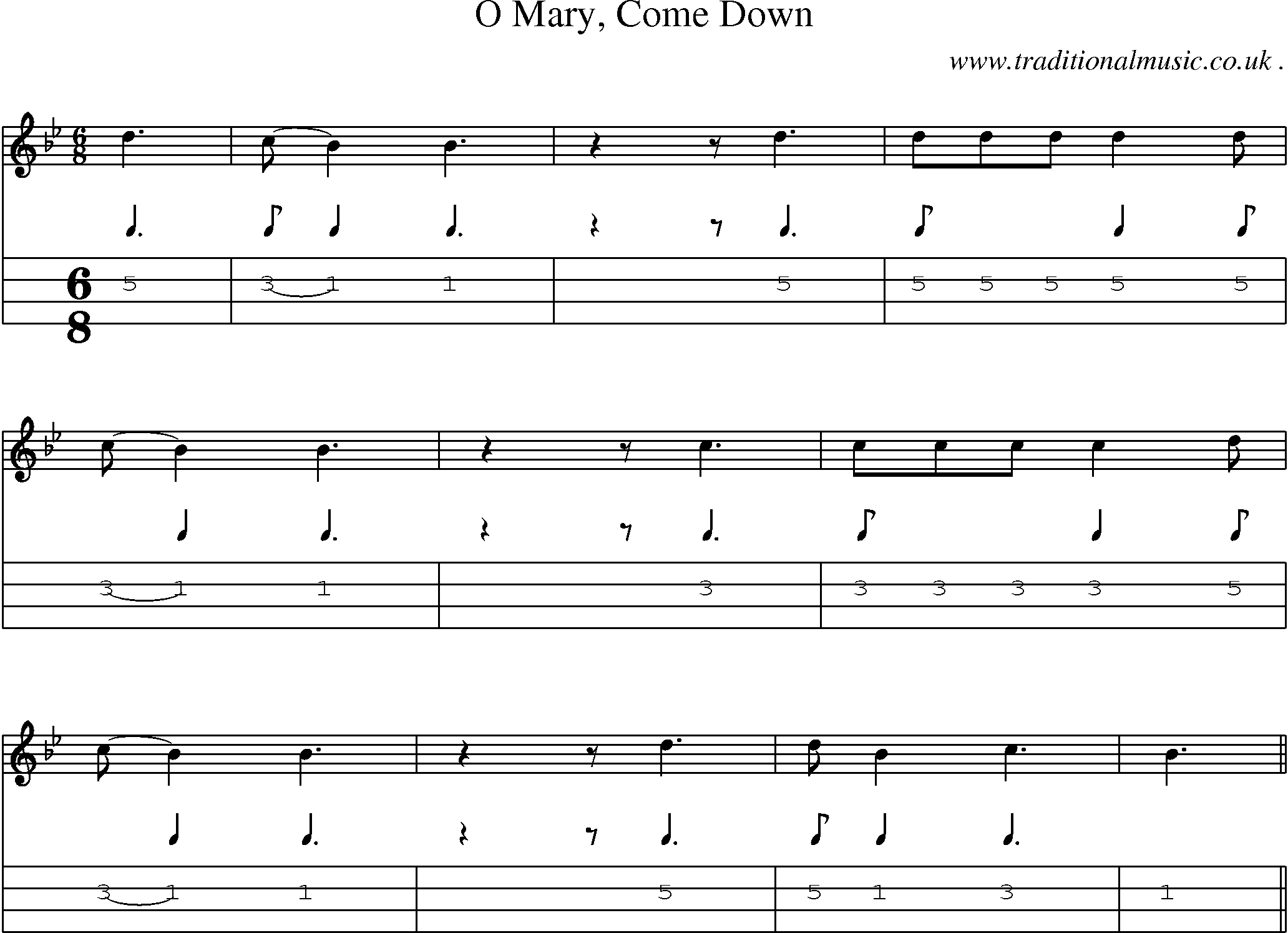 Sheet-Music and Mandolin Tabs for O Mary Come Down