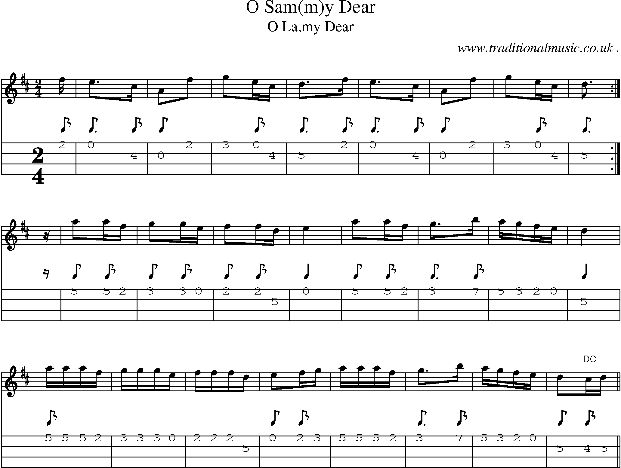 Sheet-Music and Mandolin Tabs for O Sam(m)y Dear
