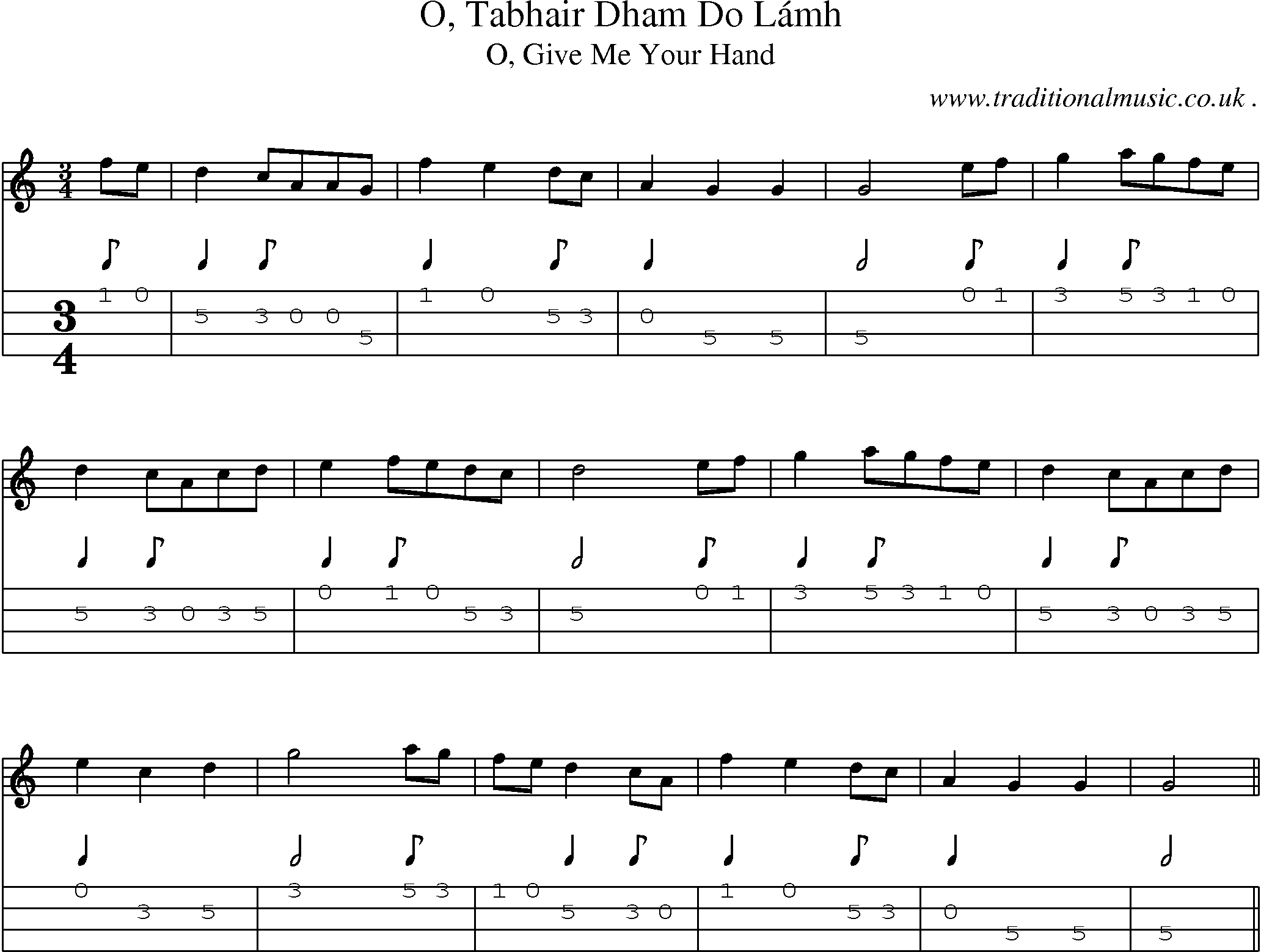 Sheet-Music and Mandolin Tabs for O Tabhair Dham Do Lamh