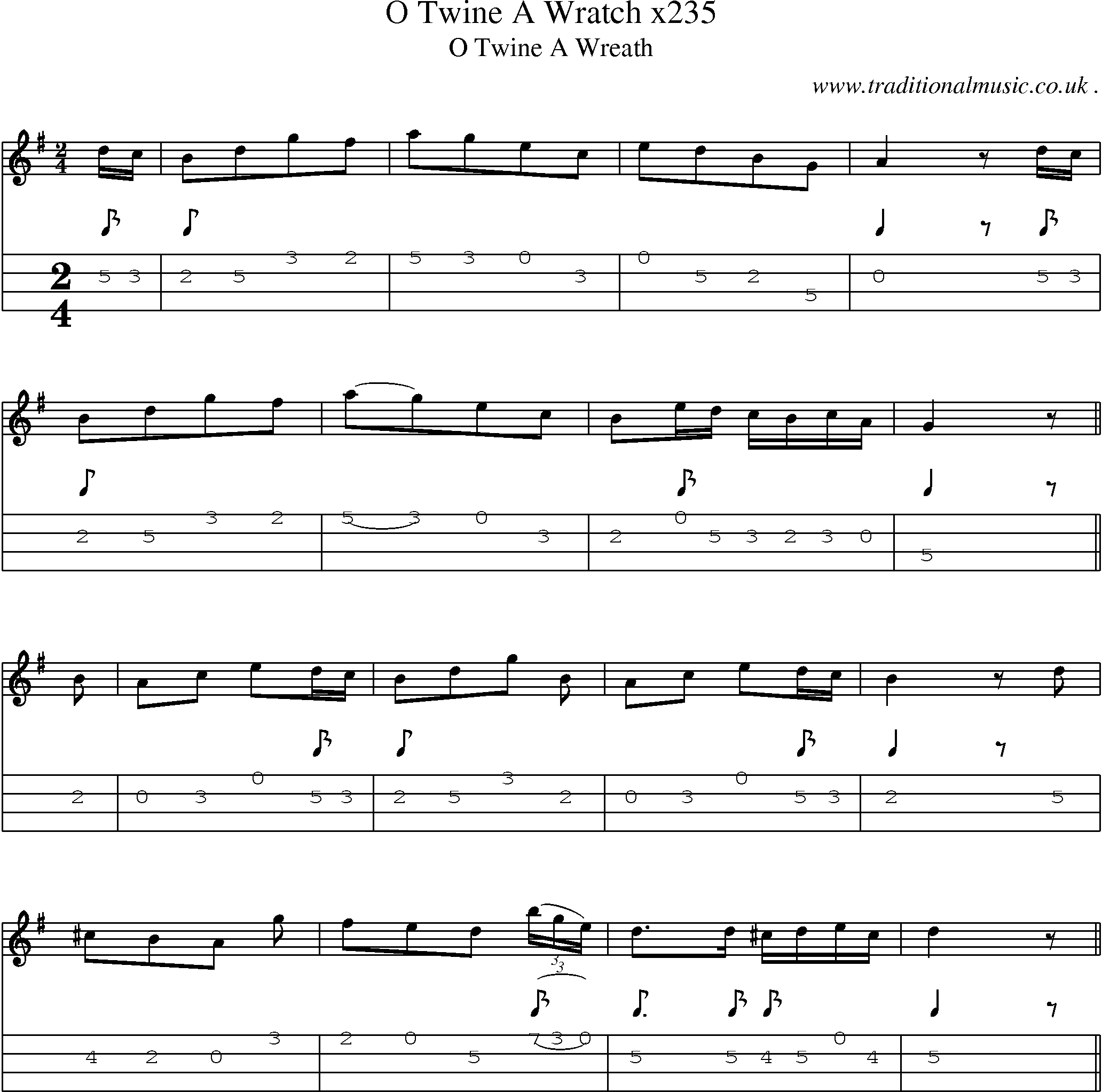 Sheet-Music and Mandolin Tabs for O Twine A Wratch X235