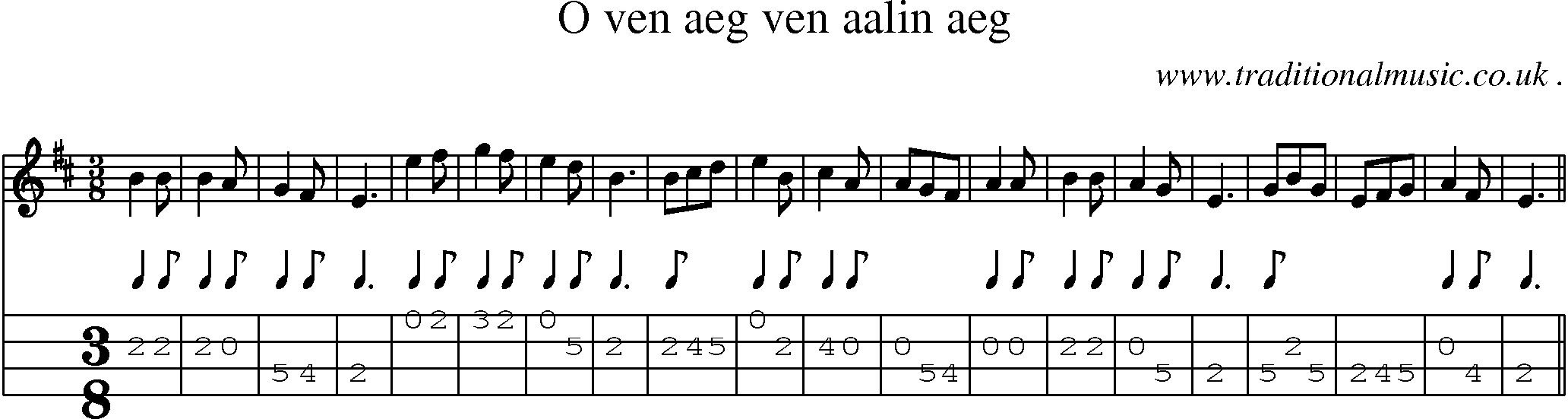 Sheet-Music and Mandolin Tabs for O Ven Aeg Ven Aalin Aeg