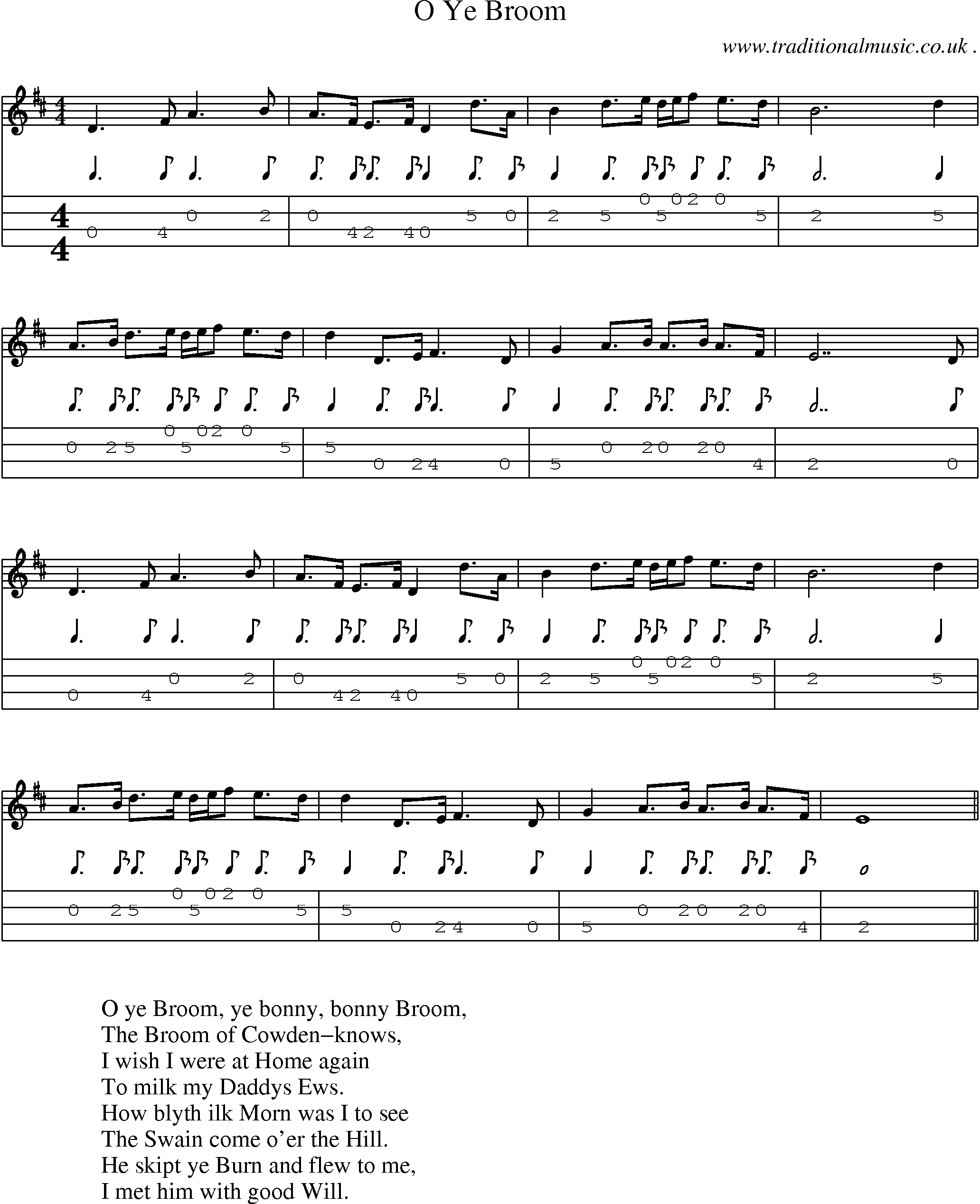 Sheet-Music and Mandolin Tabs for O Ye Broom