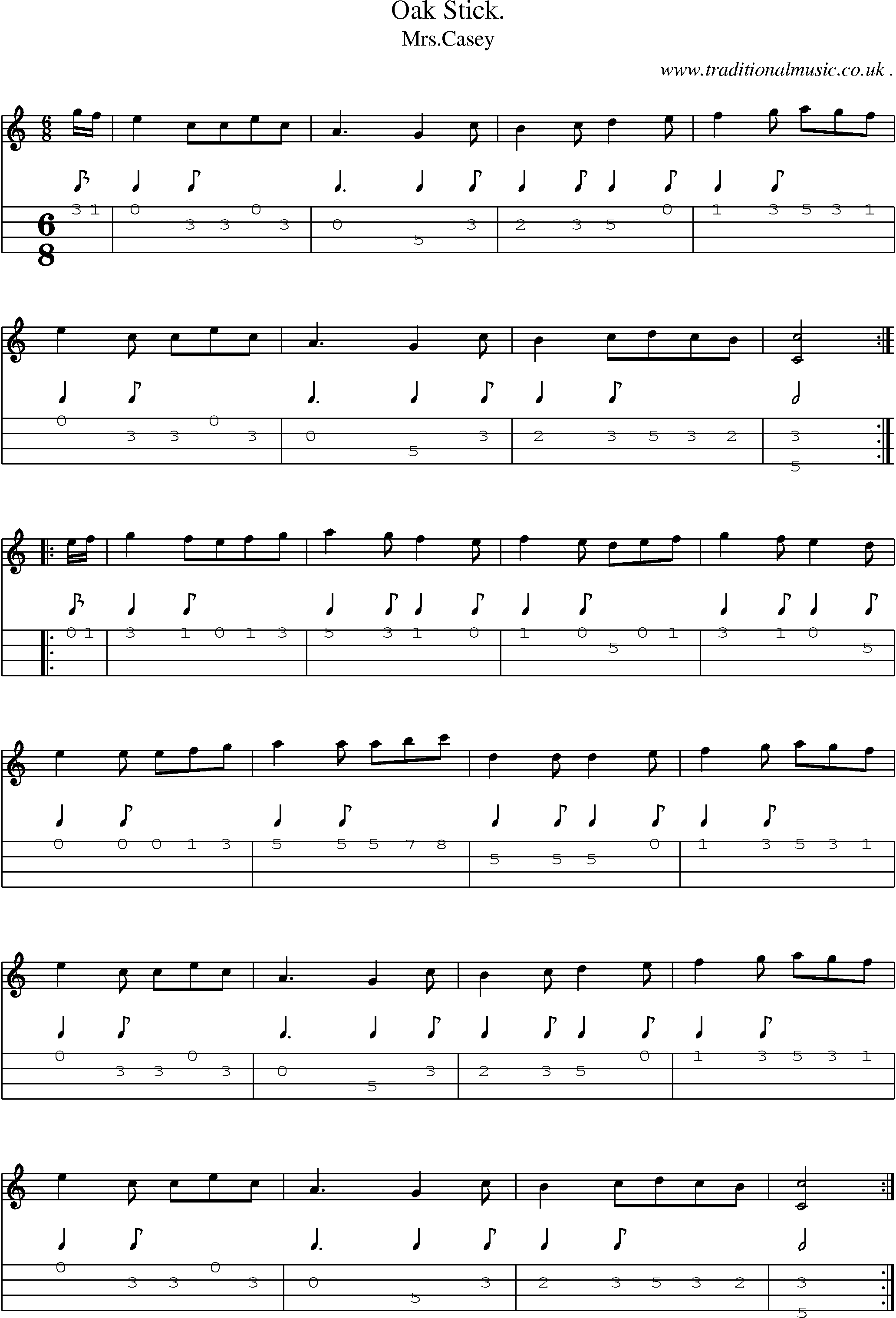 Sheet-Music and Mandolin Tabs for Oak Stick 