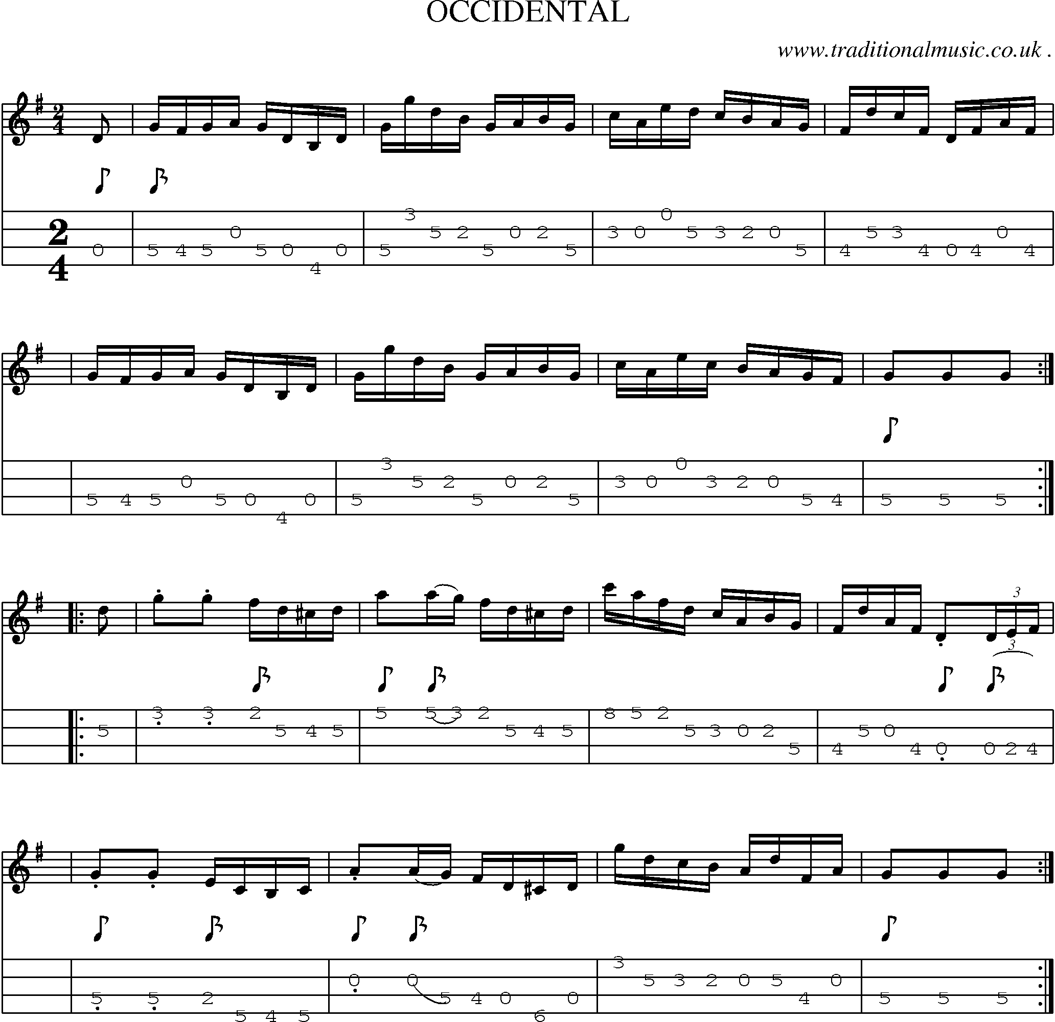 Sheet-Music and Mandolin Tabs for Occidental